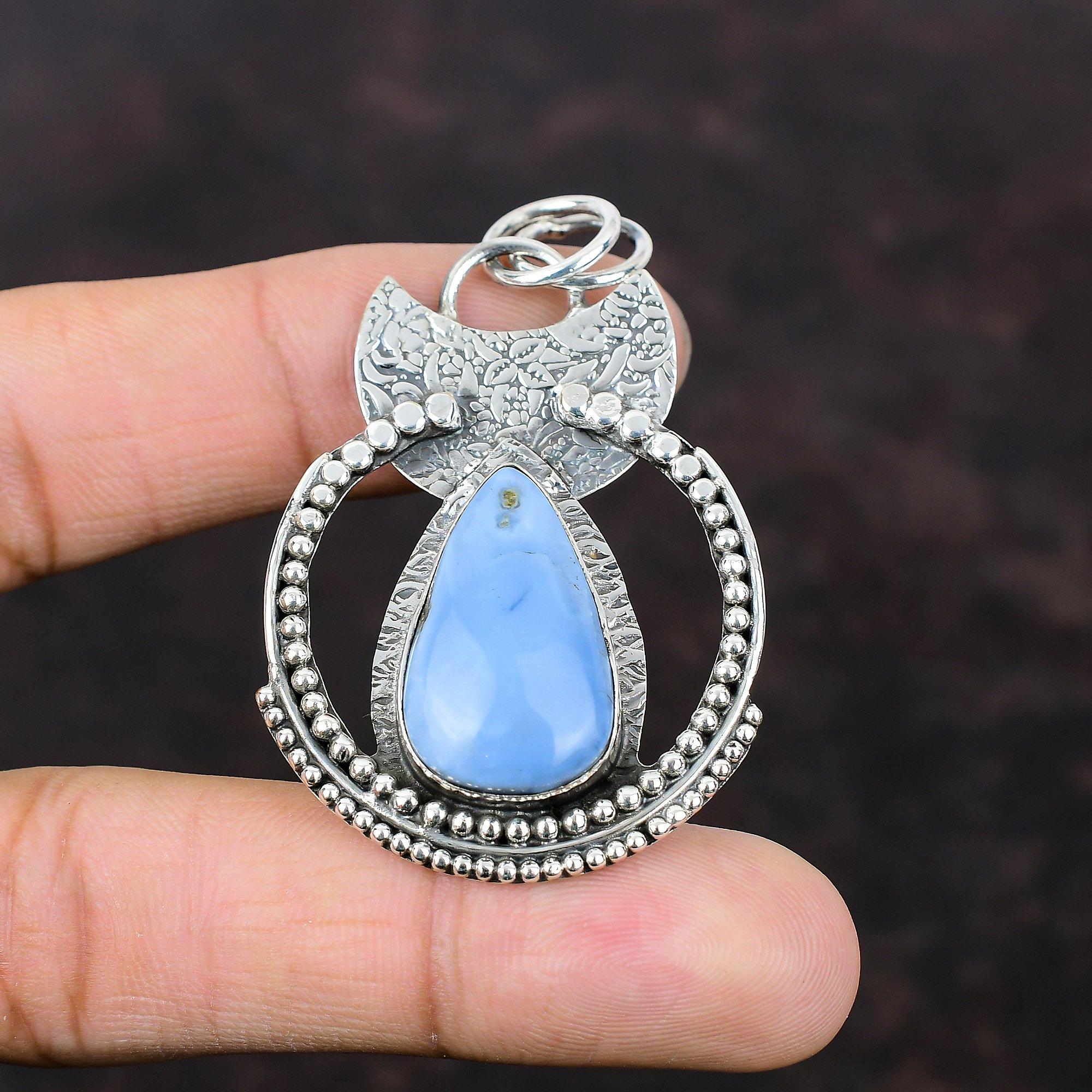 Owyhee Blue Opal Pendant Beautiful Jewelry 925 Sterling Silver Pendant Wonderful Gemstone Handmade Pendant Engagement Gift Statement Pendant
