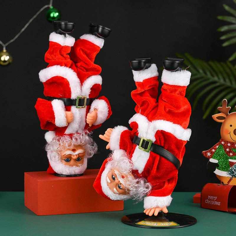 Christmas Plush Electric Toys Handstand Street Dance Santa Claus Music Doll Creative Christmas Decorations Home Ornament Kid's XMAS Gift Play Toy