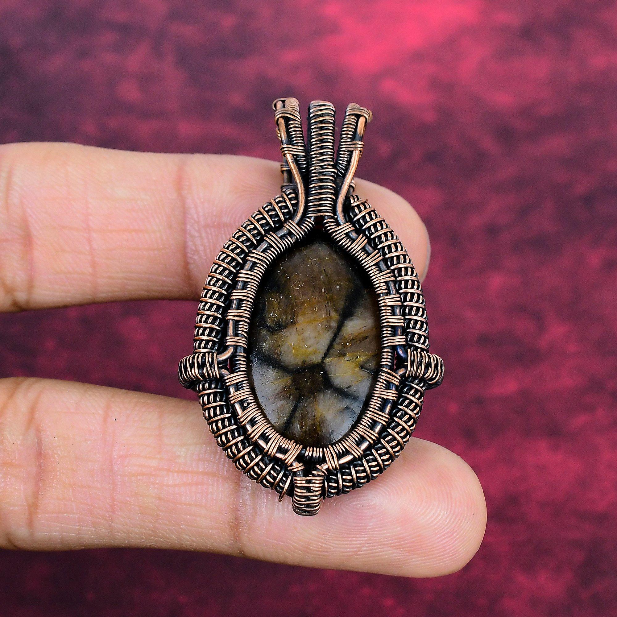 Chiastolite Pendant Copper Wire Wrapped Jewelry Gifts For him Gemstone Pendant