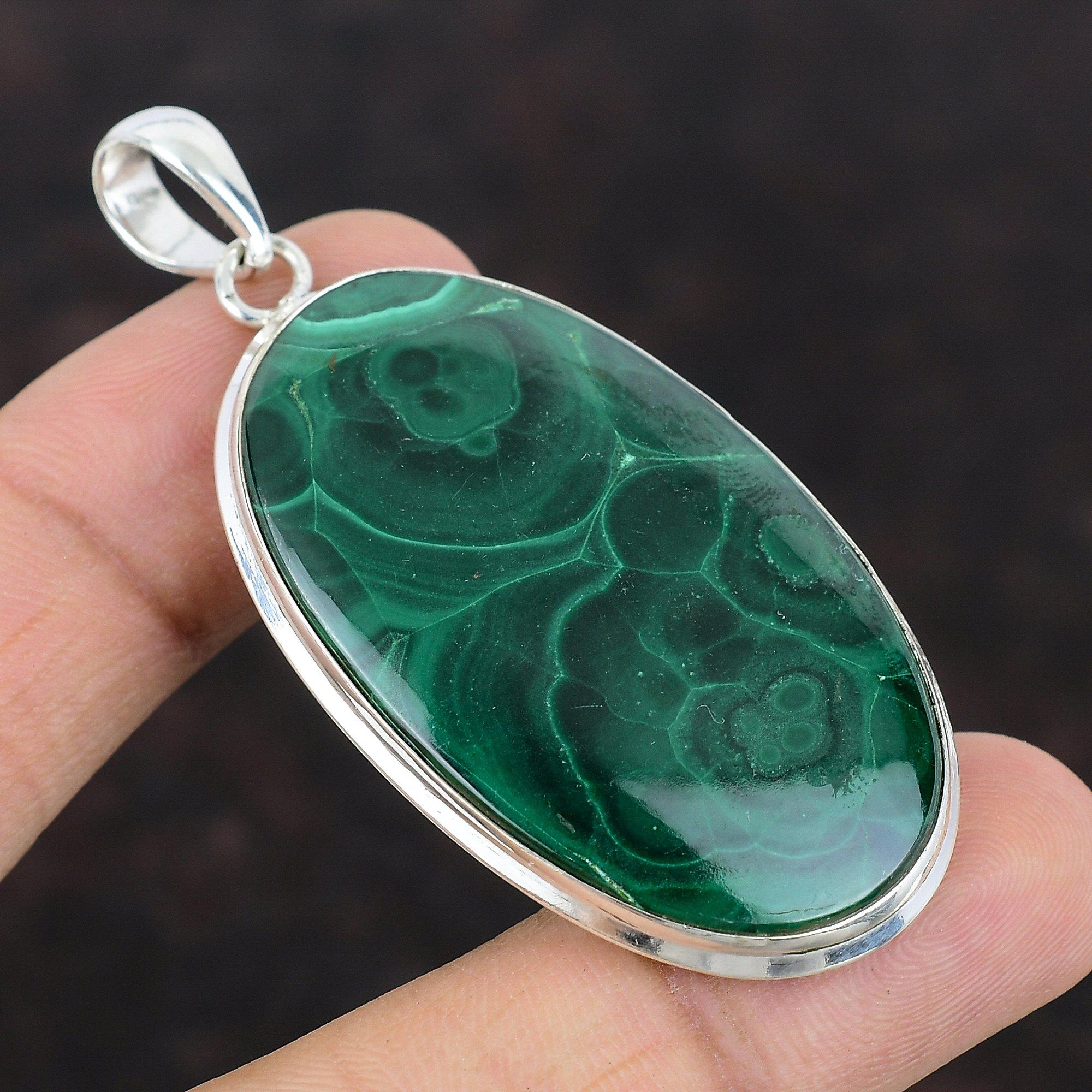 Malachite Pendant Natural Real Gemstone Pendant Handmade Amazing Jewelry 925 Sterling Silver Pendant Gift For Mom Awesome Malachite Jewelry