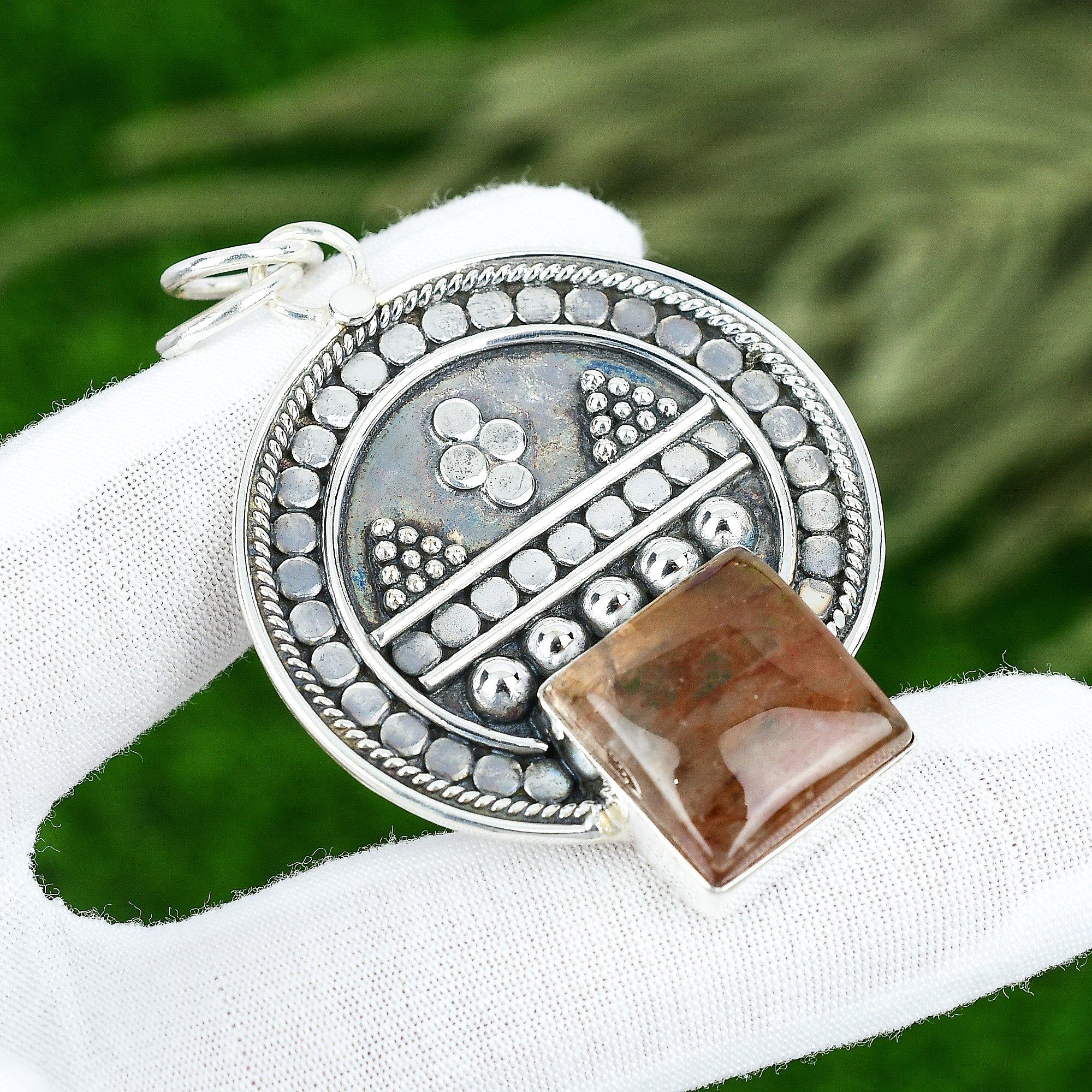 Freundschaftstag Angebot Natürlicher Erdbeerquarz Sterlingsilber Anhänger Schmuck