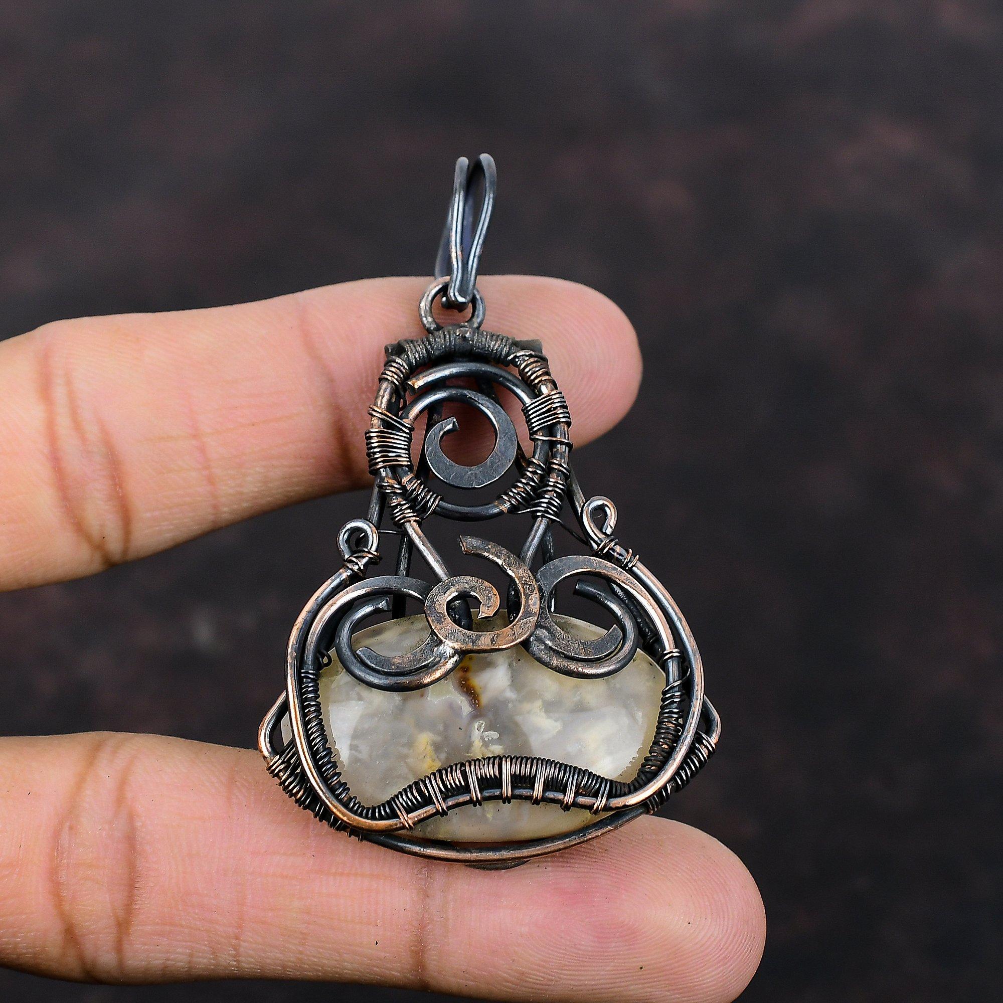 Plume Agate Pendant Copper Wire Wrapped Pendant Natural Gemstone Jewelry Handmade Pendant Copper Wire Jewelry Gift For Her Designer Pendant