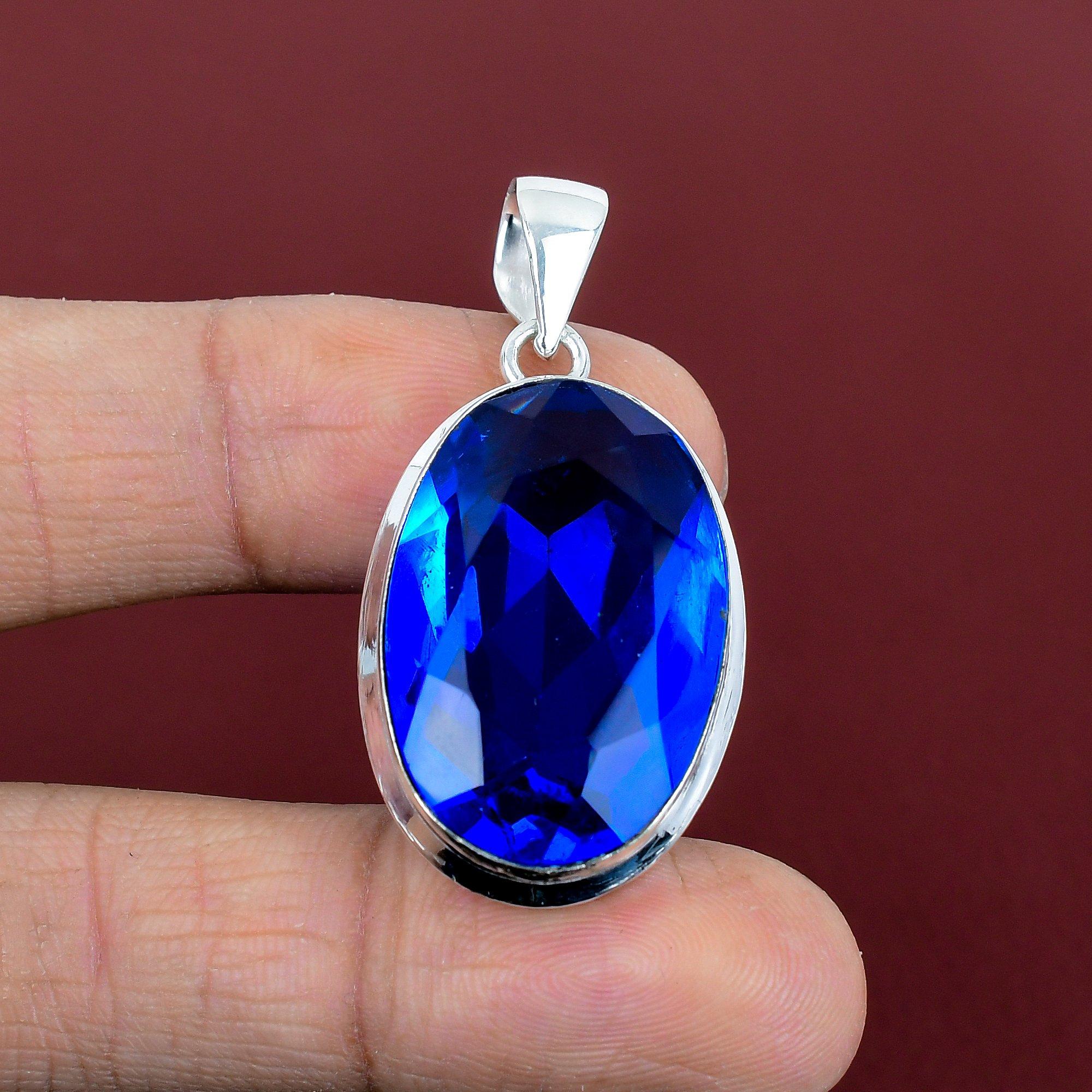 Faceted tanzanite quartz pendant 925 sterling silver pendant handmade pendant tanzanite quartz gemstone jewelry birthstone pendant for gifts