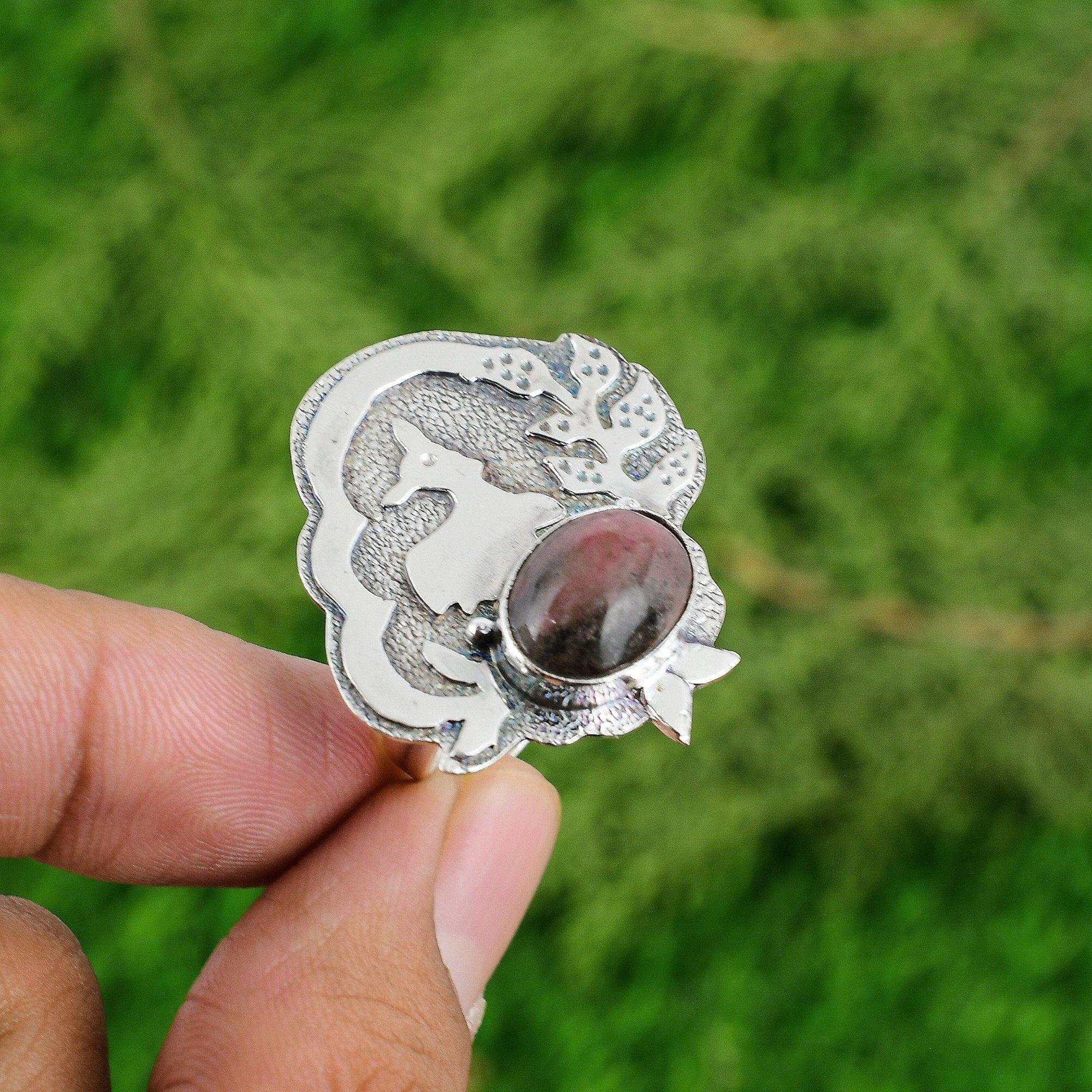 Mothers day Sale Rhodonite Gemstone 925 Sterling Silver Promise New Ring Jewelry