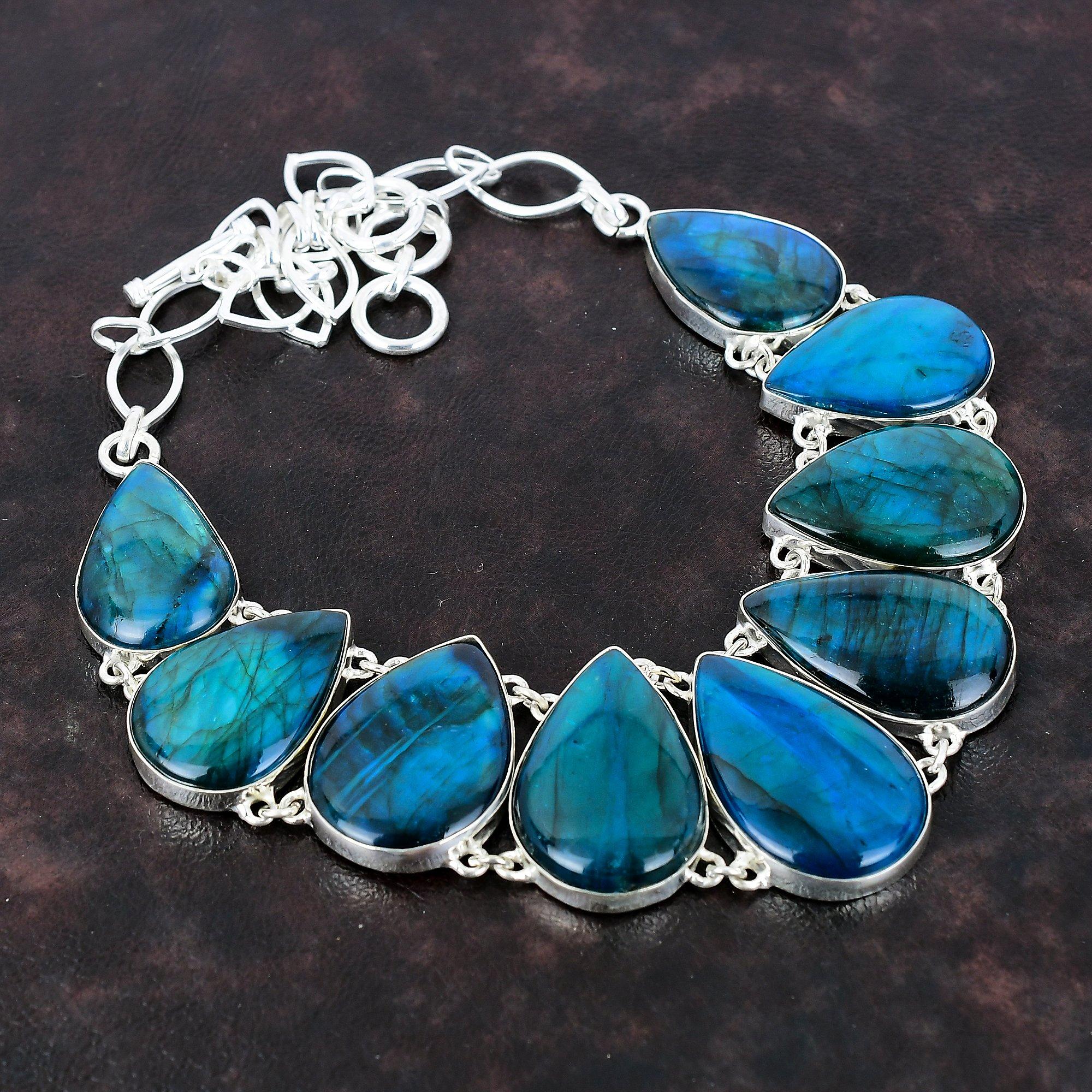 Neon Flash Labradorit Halskette 925 Sterling Silber Halskette Dezenter Schmuck Verstellbare Kette Halskette Edelstein Handgemachter Schmuck Geschenk für Mama