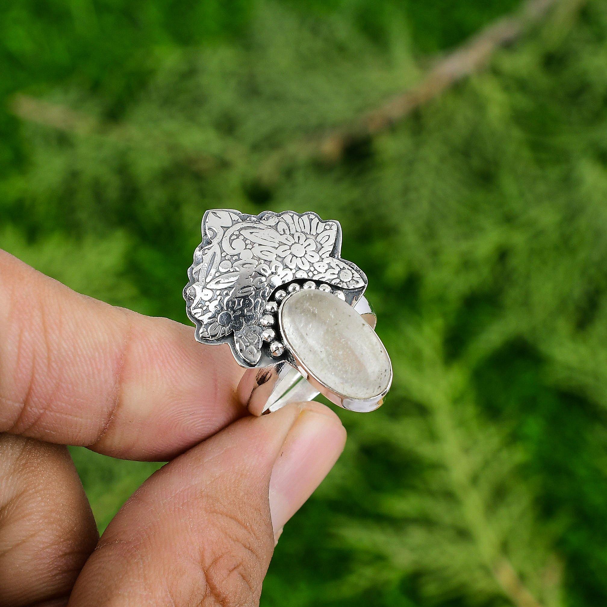 Natural Moonstone Engagement Handmade Statement Stackable Ring Sterling Silver