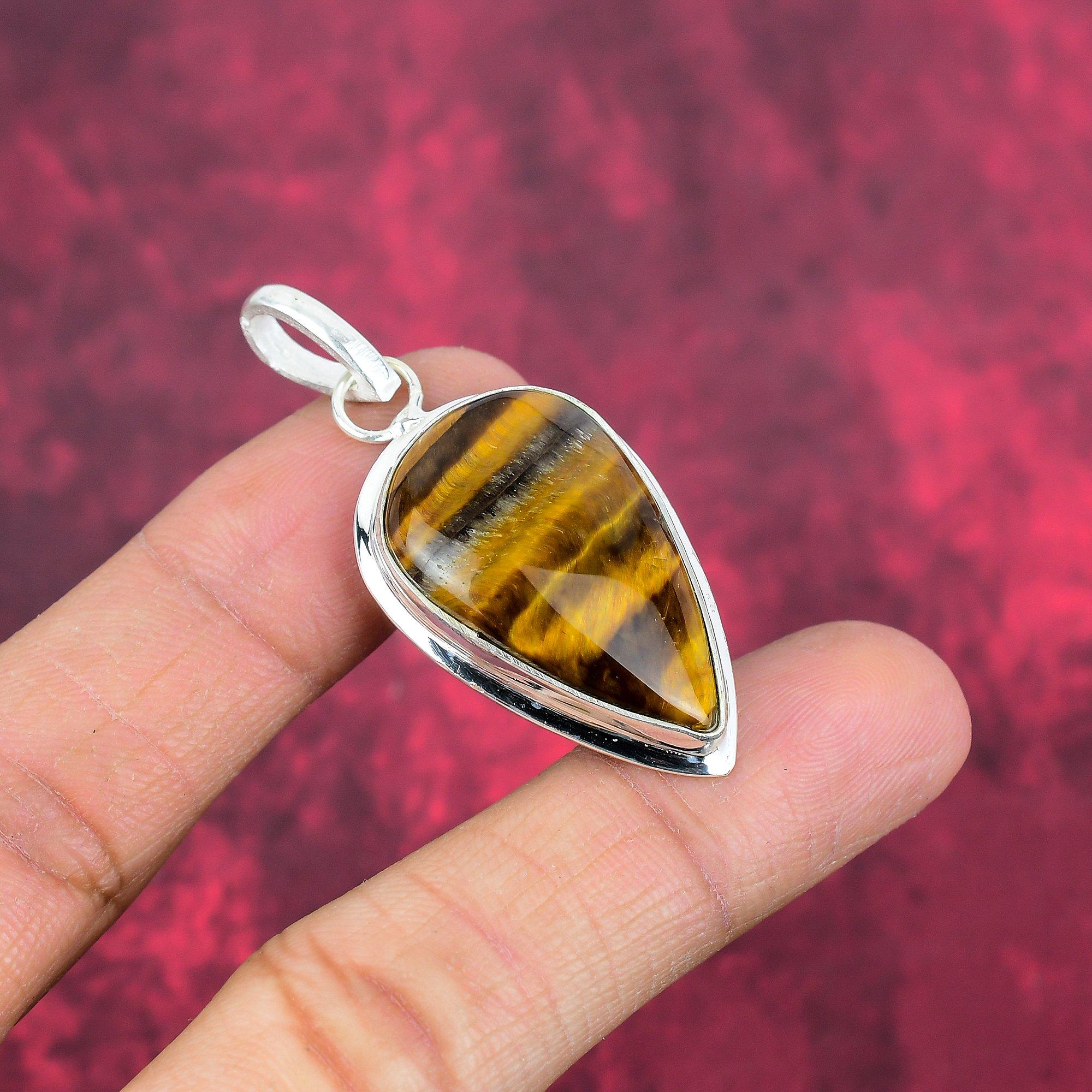 Tigeröga 925 Massivt Sterlingsilver Hänge, Handgjort Ädelstenshänge, Gåva Till Mamma Antika Smycken