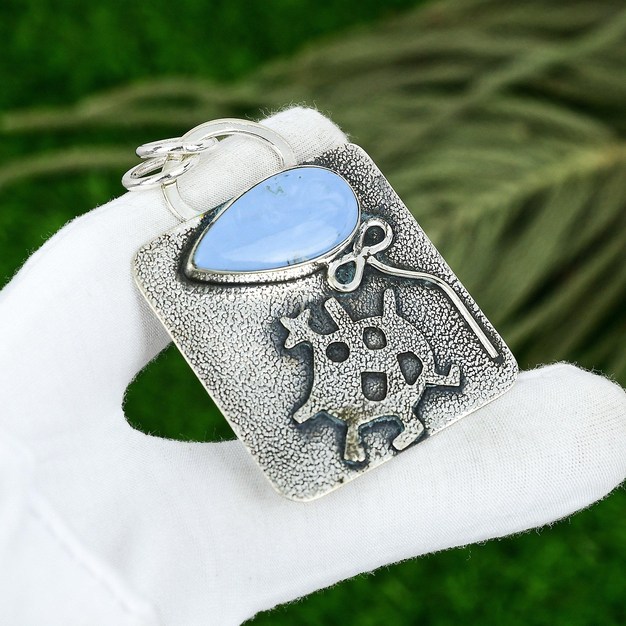 Sisters Day Sale Sterling Silver Pear Natural Owyhee Blue Opal Pendant Jewelry