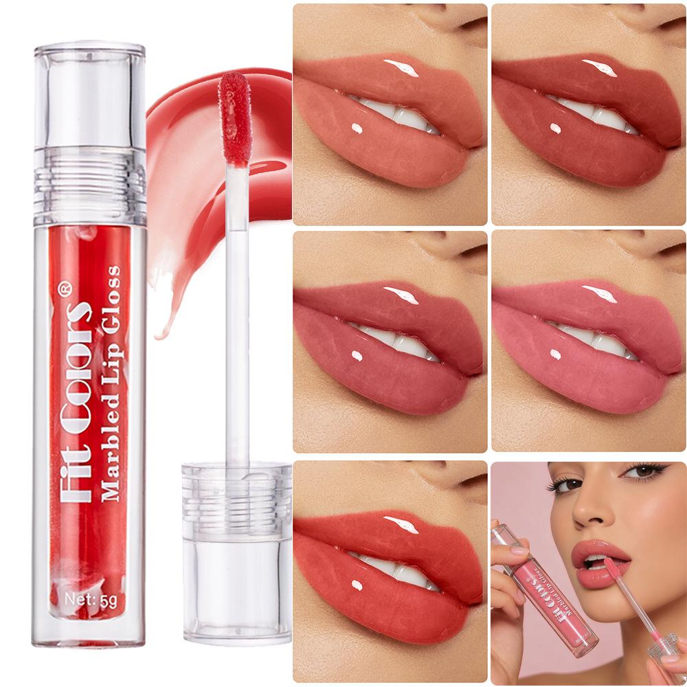 Fit Colors Marbled Mirror Lip Gloss, 5 Vibrant Shades, Moisturizing Hydrating Long-Lasting Liquid Lipstick, Non-Sticky Formula