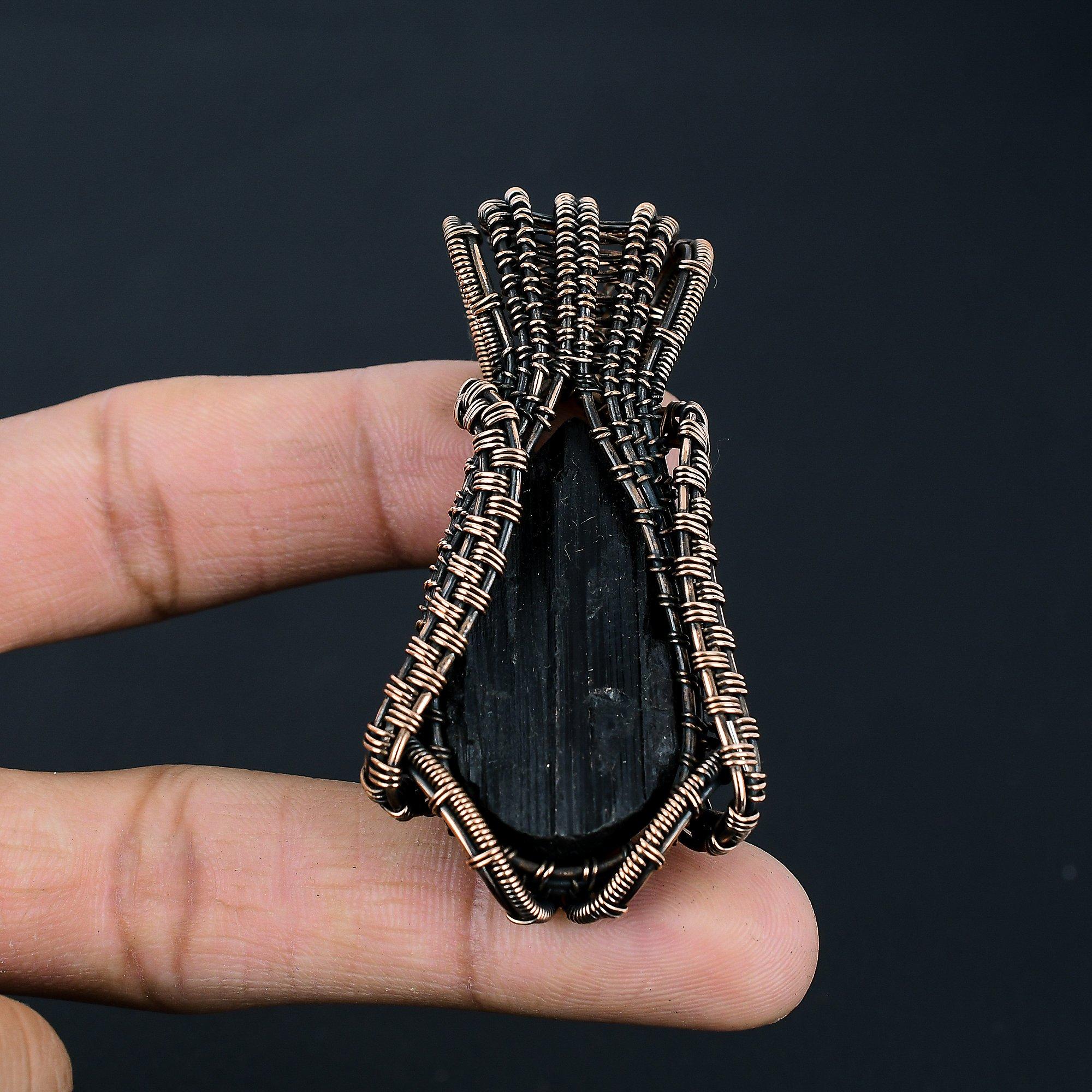 Black Tourmaline Gemstone Handmade Copper Wire Wrap Jewelry Pendant For Women