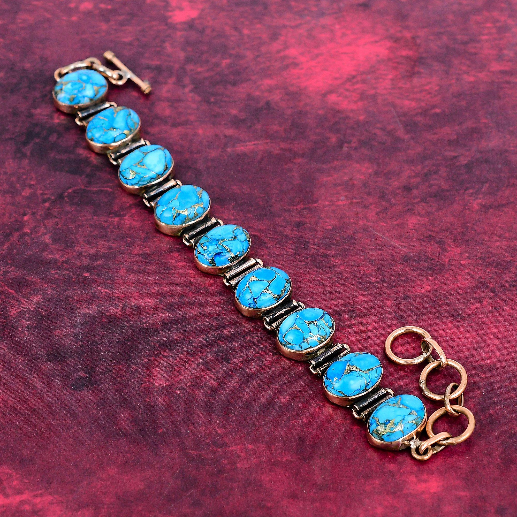 Copper Blue Turquoise Bracelet Copper Adjustable Chain Bracelet Gemstone Jewelry