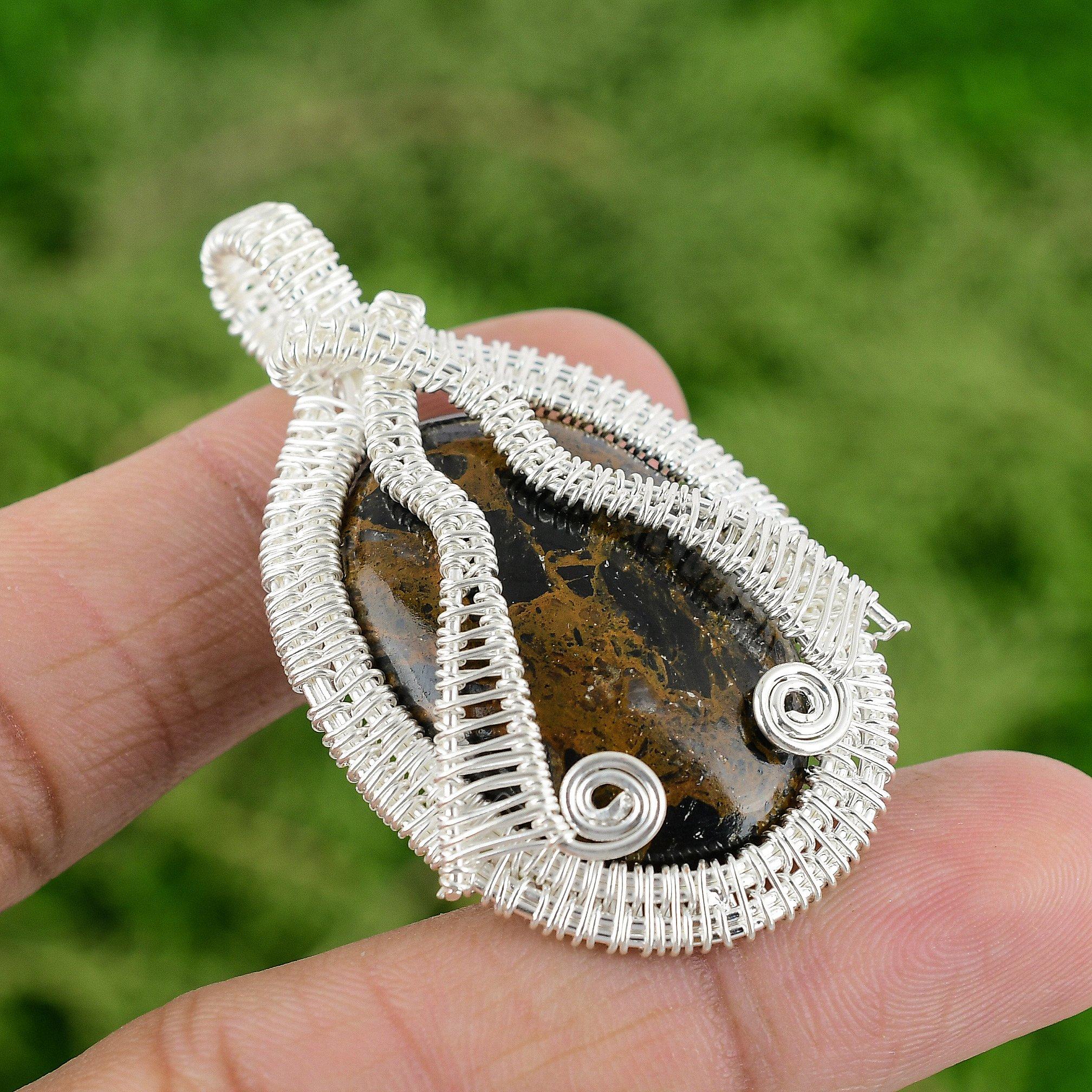 925 Sterling Silver Bauxite Stone Mother Wire Wrap Bezel Wedding Pendant Jewelry