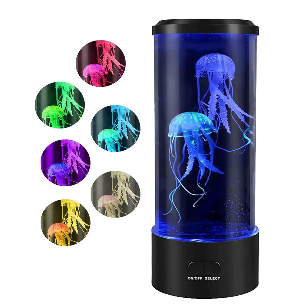 Lava Lamp for Adults Kids, Color Changing Jellyfish Lava Lamps with 2 Jellyfish, USB & Battery Powered Desk Decor Aquarium Mood Lamps
