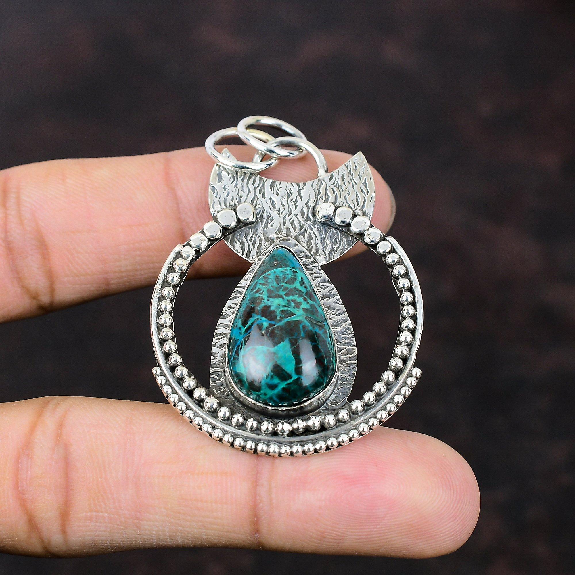 African Chrysocolla Pendant Beautiful Jewelry 925 Sterling Silver Pendant Real Gemstone Jewelry Handmade Pendant Gift For Mom Decent Pendant