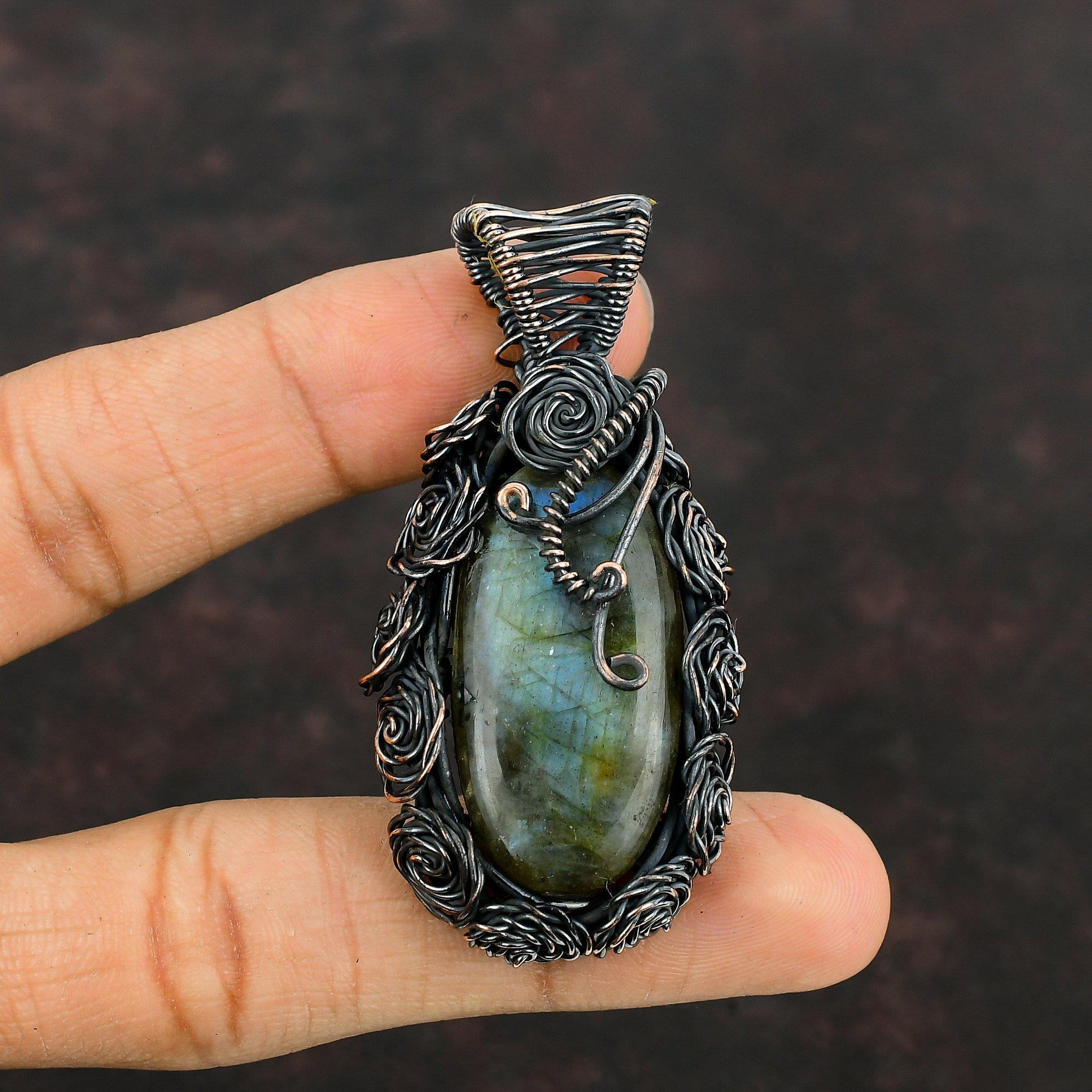 Labradorite Copper Pendant Copper Wire Wrapped Pendant Handmade Pendant Copper Wire Jewelry Gemstone Pendant Labradorite Jewelry For Gift