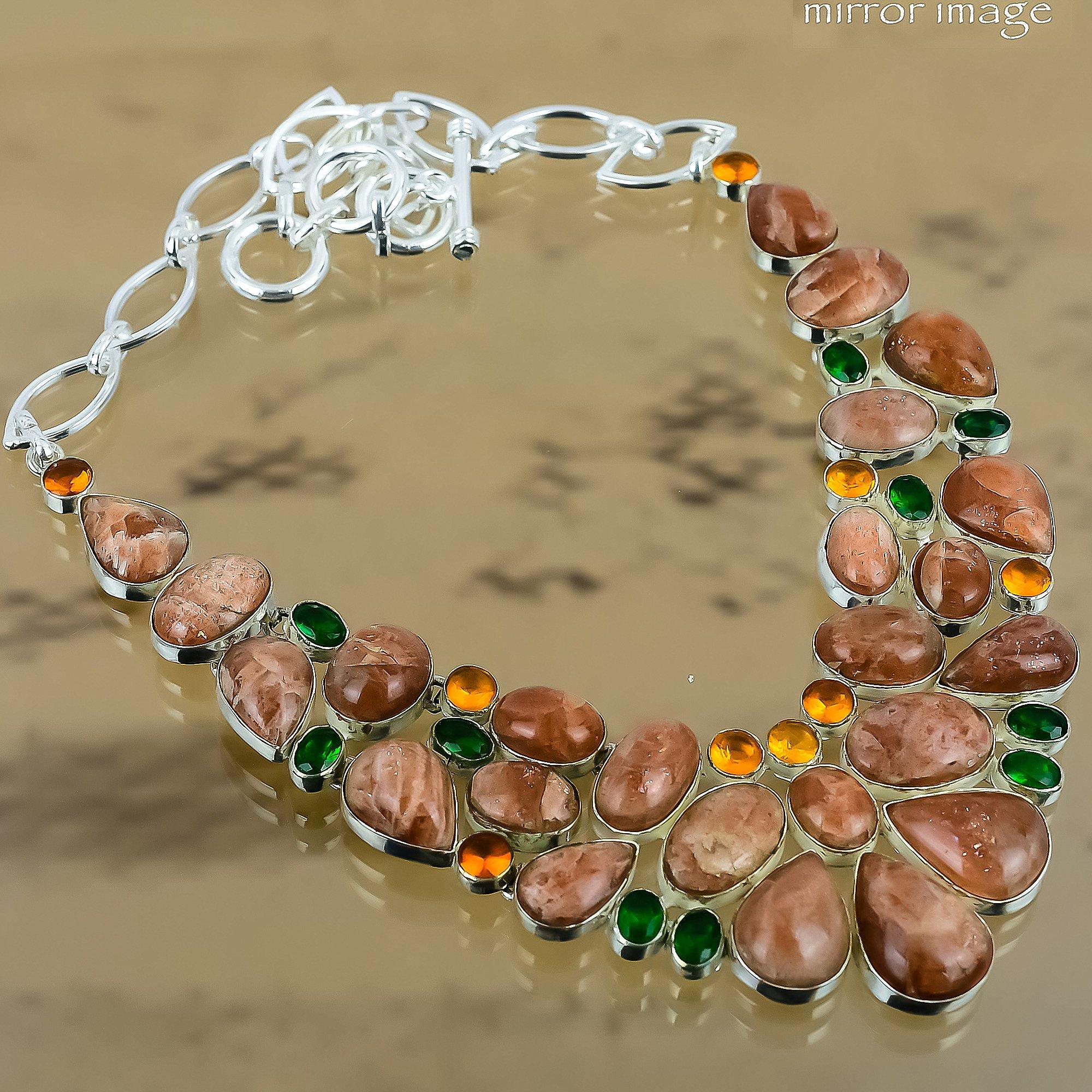 Natural Sunstone Gemstone Chain Adjustable Necklace 925 Silver For Girls