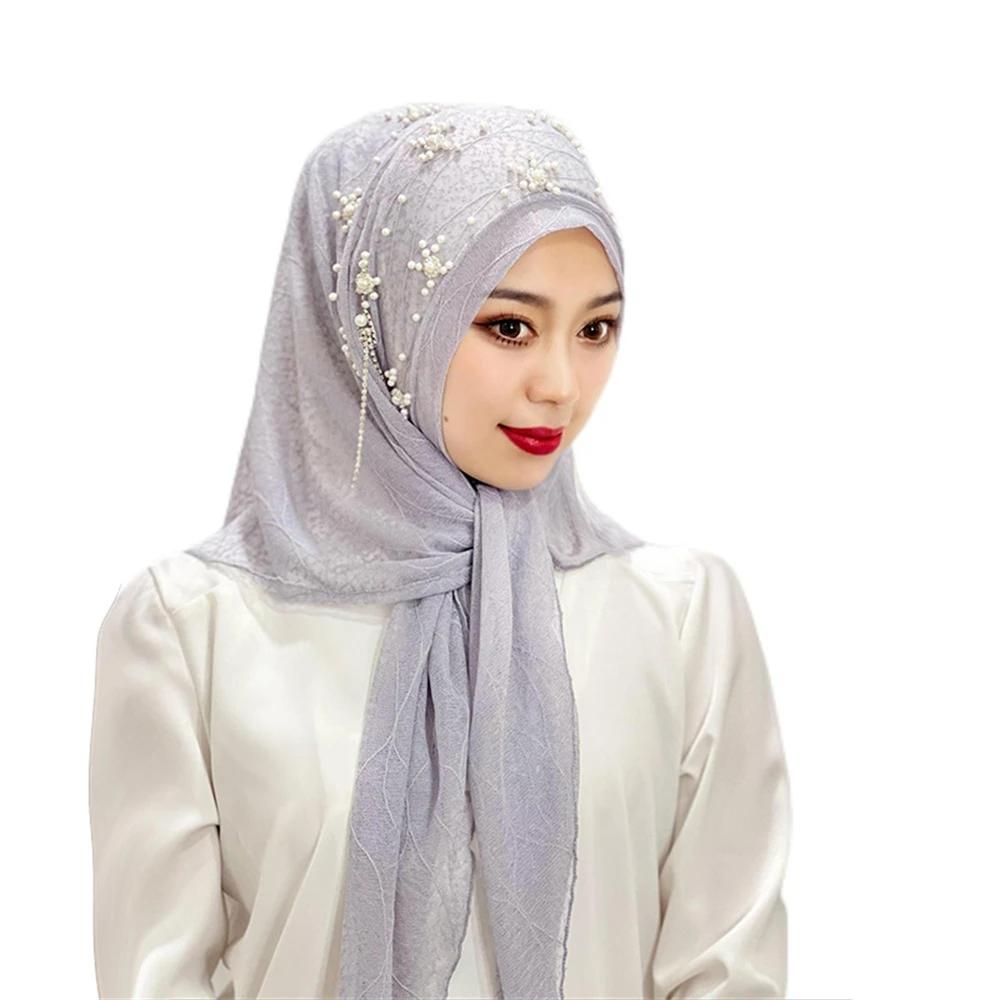 Msulim Hijab Women Beaded Flower Tassel Shawl Wrap Islamic Hat Stoles Headscarf Turban