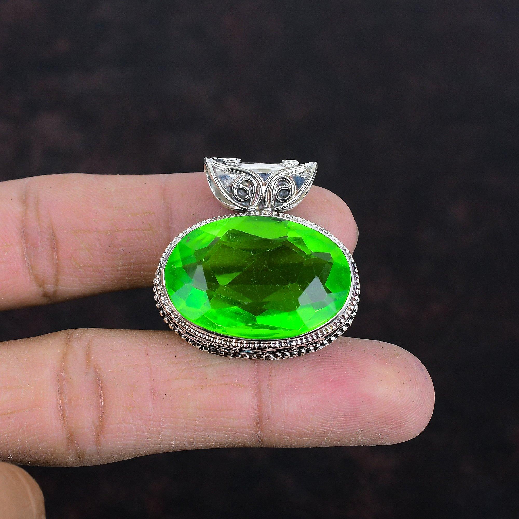 Faceted Green Amethyst Pendant 925 Sterling Silver Pendant Handmade Genuine Gemstone Jewelry Vintage Pendant Gifts For Women Unique Jewelry