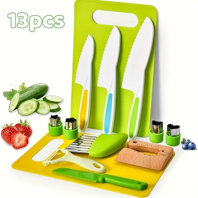 13pcs Cooking Tool Set - a Safe Kitchen Knife Gift Set for Kids - Includes Knives, Vegetable Cutters, Vegetable Peelers,Cutting Boards, Gift for Kids