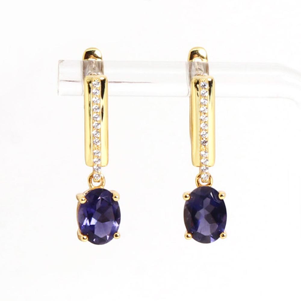 Elegant and Noble 925 Sterling Silver Earrings Real Gemstone Natural Oval 6*8mm Iolite Fine Jewelry for Women's Birthday Gift
