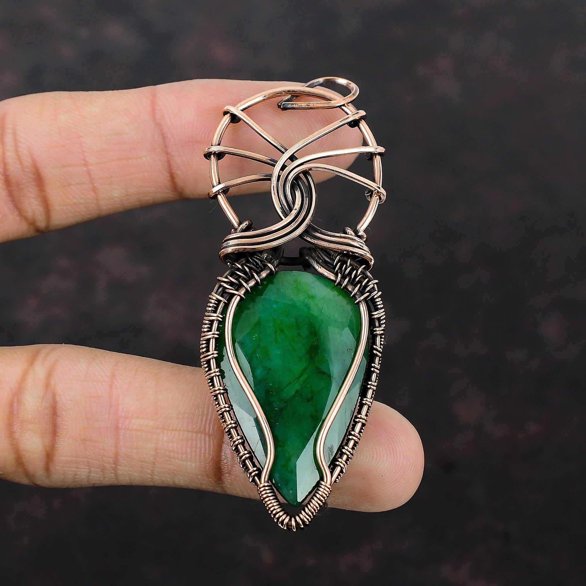 Faceted Zambian Emerald Copper Pendant Copper Wire Wrapped Jewelry Handmade Pendant Gift For Mom Wire Wrap Gemstone Pendant Emerald Jewelry