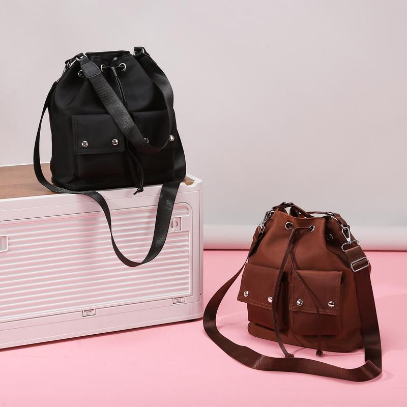 Large Capacity Drawstring Bucket Bag, Multi-pocket Shoulder Bag, Casual Handbag