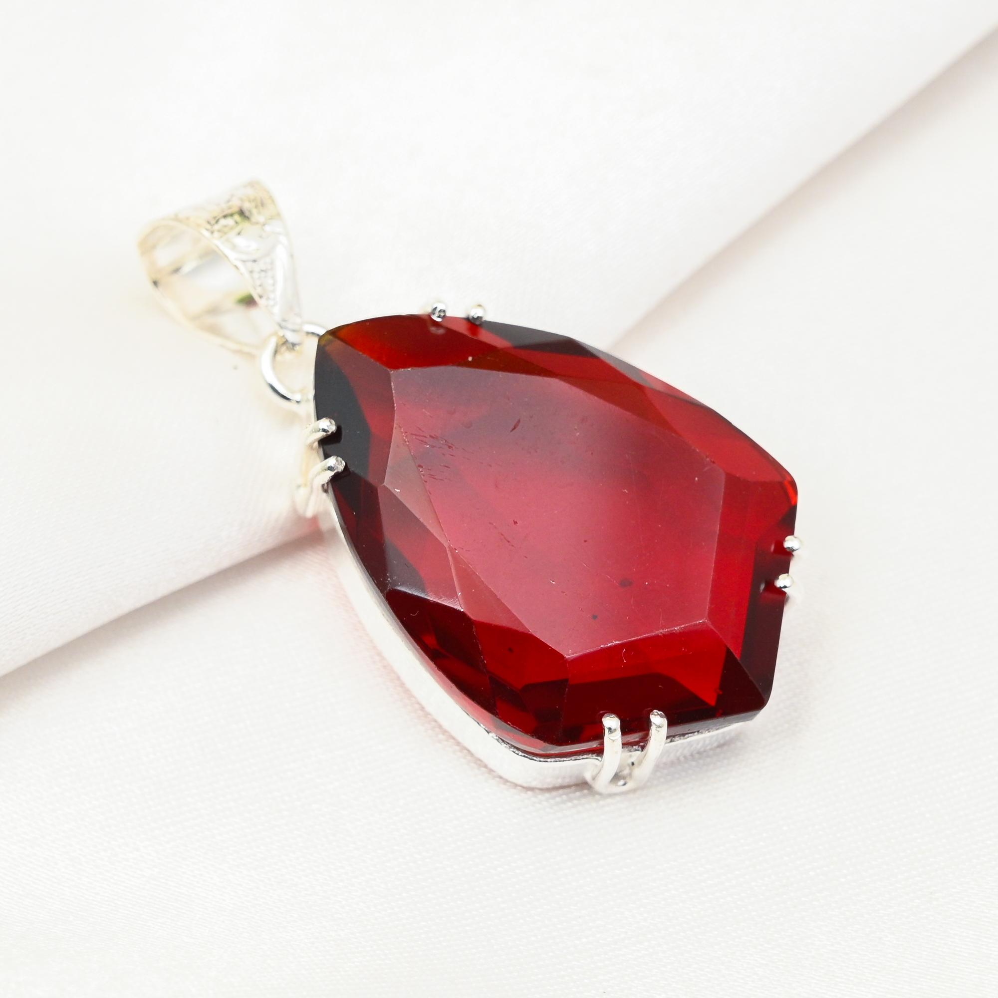 Red Garnet Jewelry, 925 Solid Sterling Silver Pendant, Handmade Gemstone Jewelry Pendant For Memorial Day