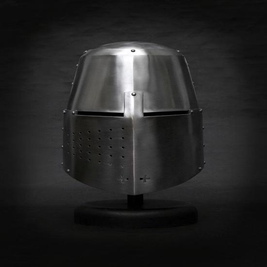 14th Century Great Helmet with Stand Medieval Crusader Knight Steel Armor Helmet for LARP, SCA, Reenactment Cosplay Gift