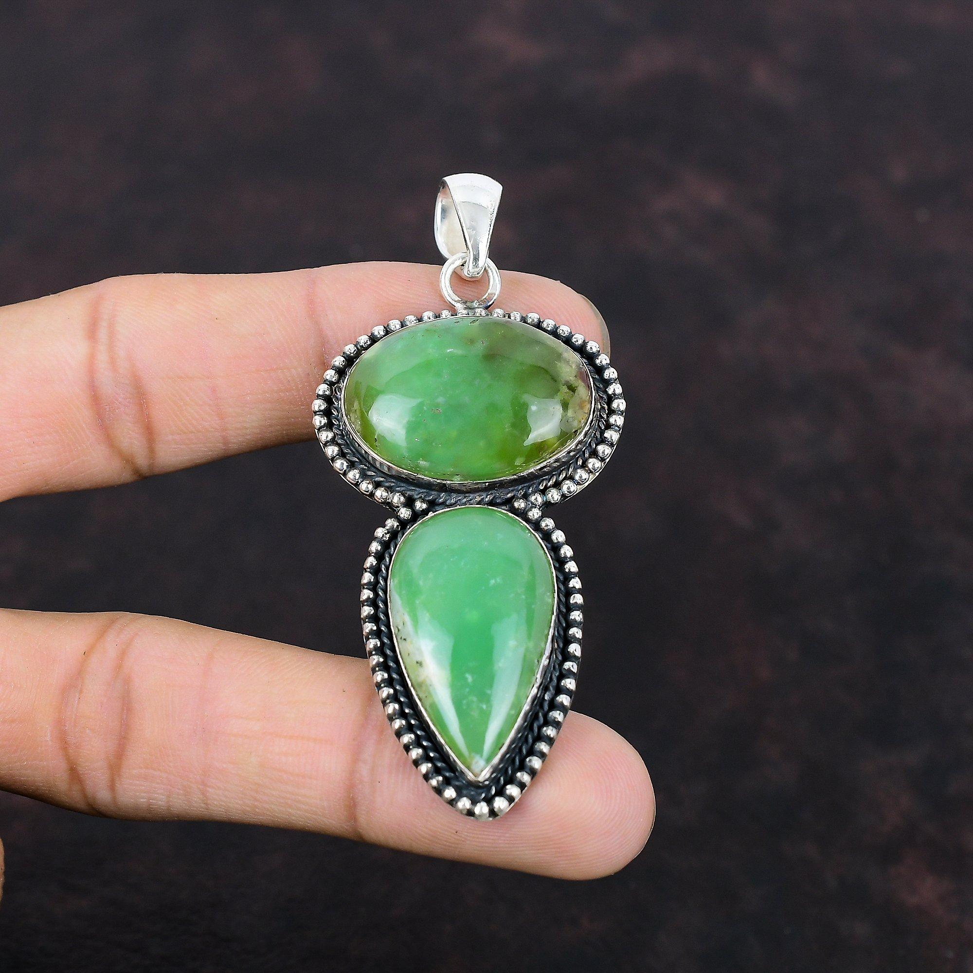 Chrysoprase Pendant Designer Jewelry 925 Sterling Silver Pendant Vintage Jewelry Gemstone Handmade Pendant Gift For Mother Beautiful Pendant