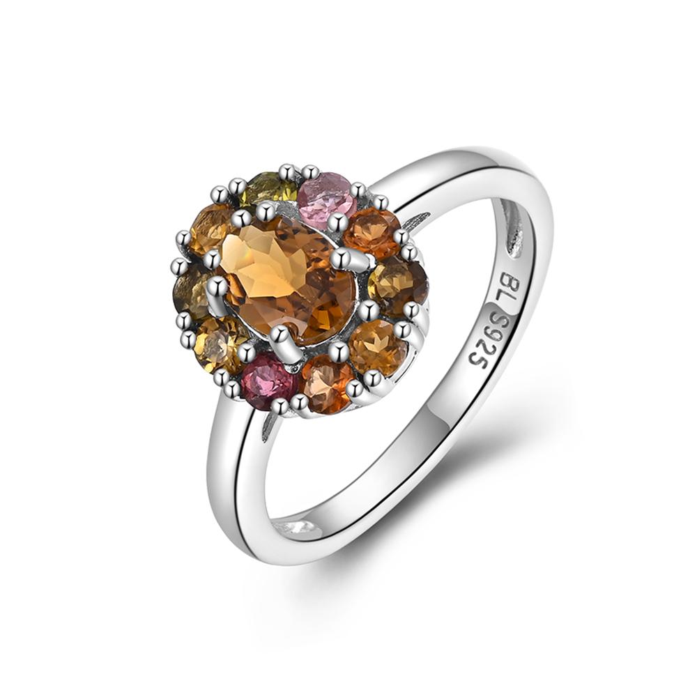 Precioso anillo de plata de ley 925 con gemas de turmalina natural colorida para fiestas de señoras y atuendos diarios