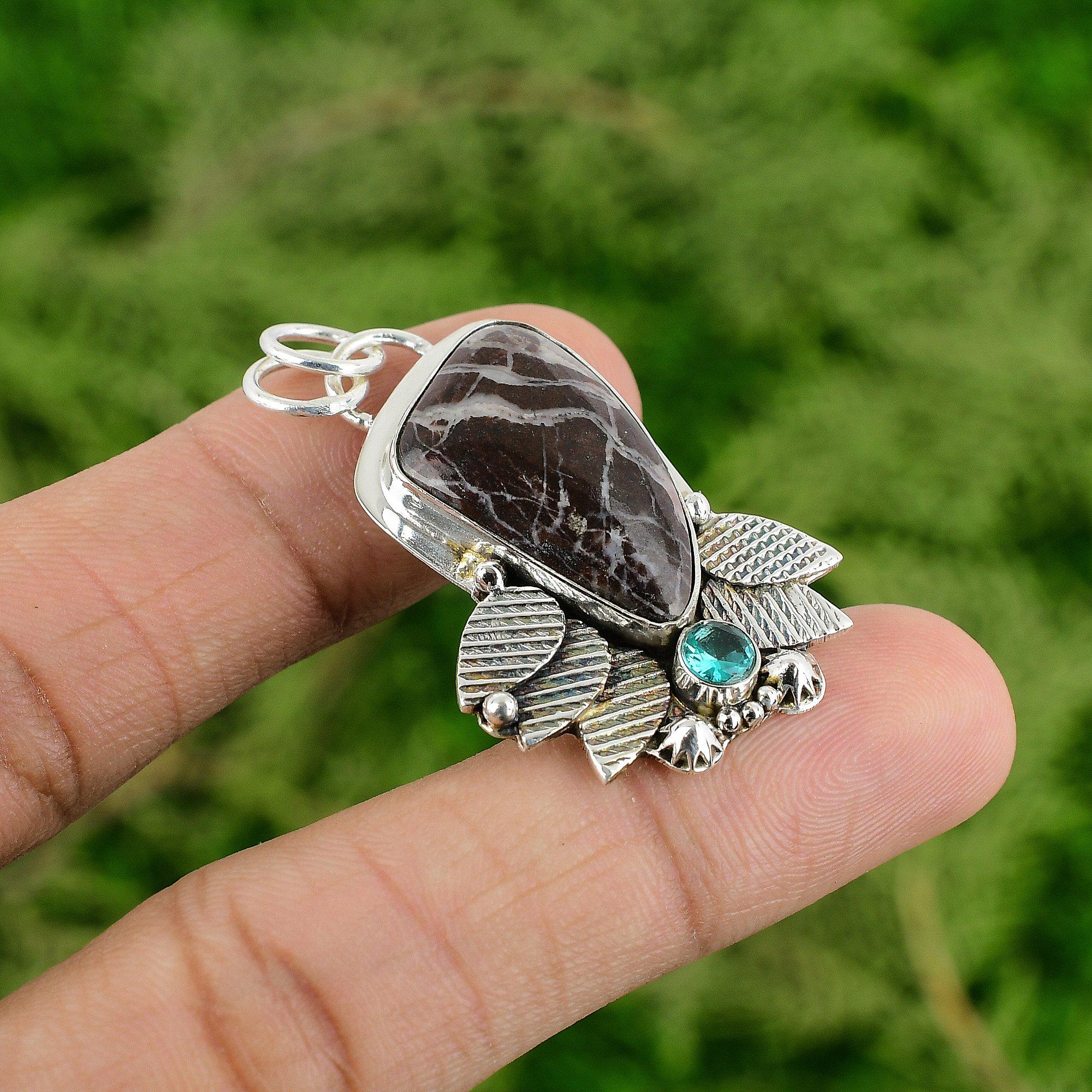 Natural Coconut Jasper Swiss Blue Topaz New Pendant Jewelry 925 Sterling Silver