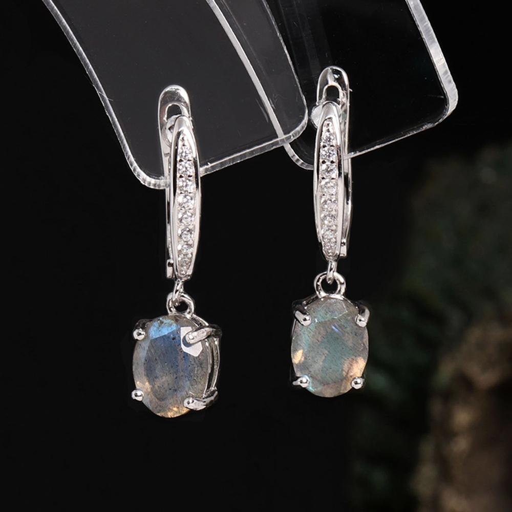Simple 925 Sterling Silver Earrings Natural Labradorite Gemstones  Oval 6*8mm Fine Jewelry for Women's Daily Wear and Birthday Gift
