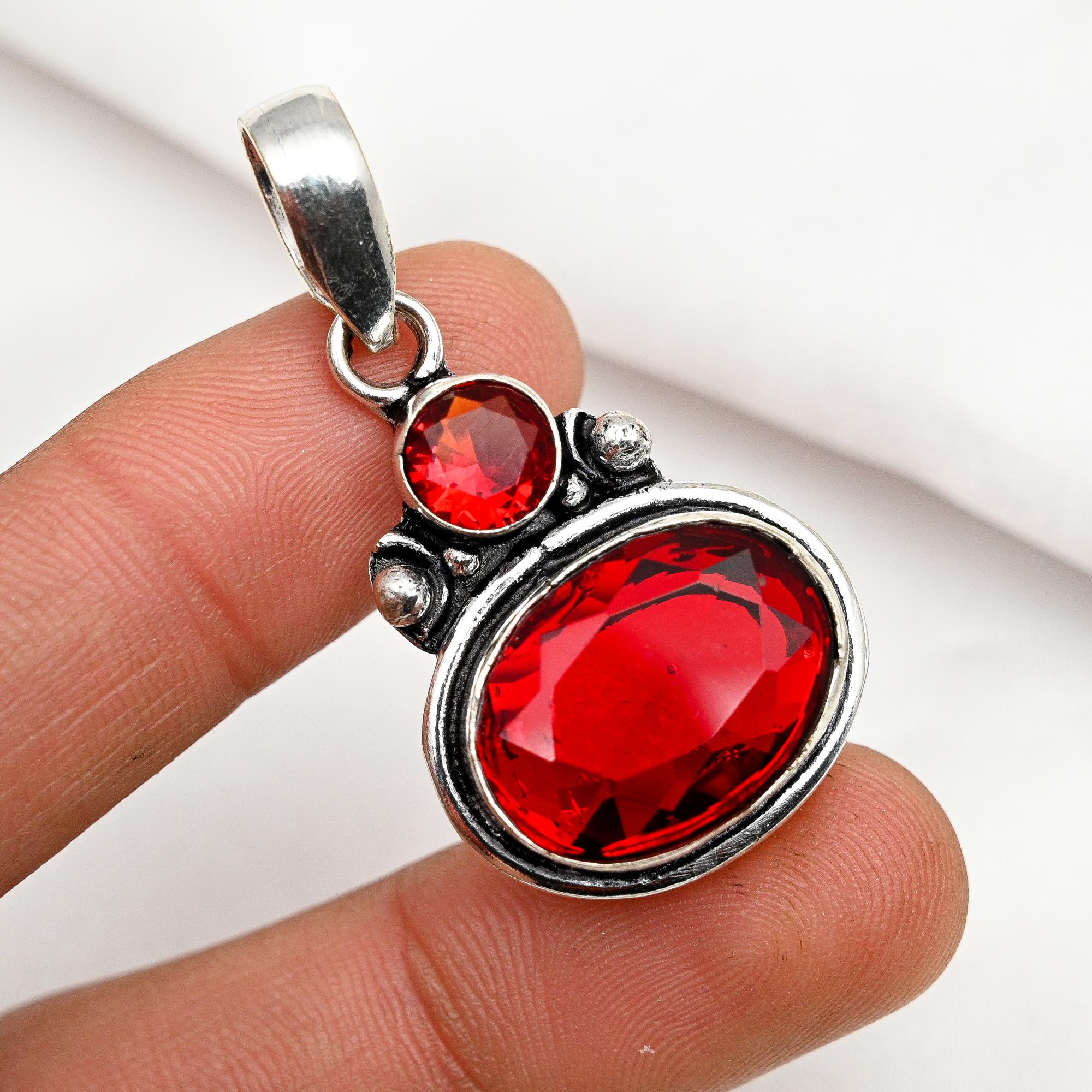 Red Garnet Pendant Gemstone Jewelry, 925 Solid Sterling Silver Pendant, Handmade Jewelry Birthstone Pendant, Gift For Him