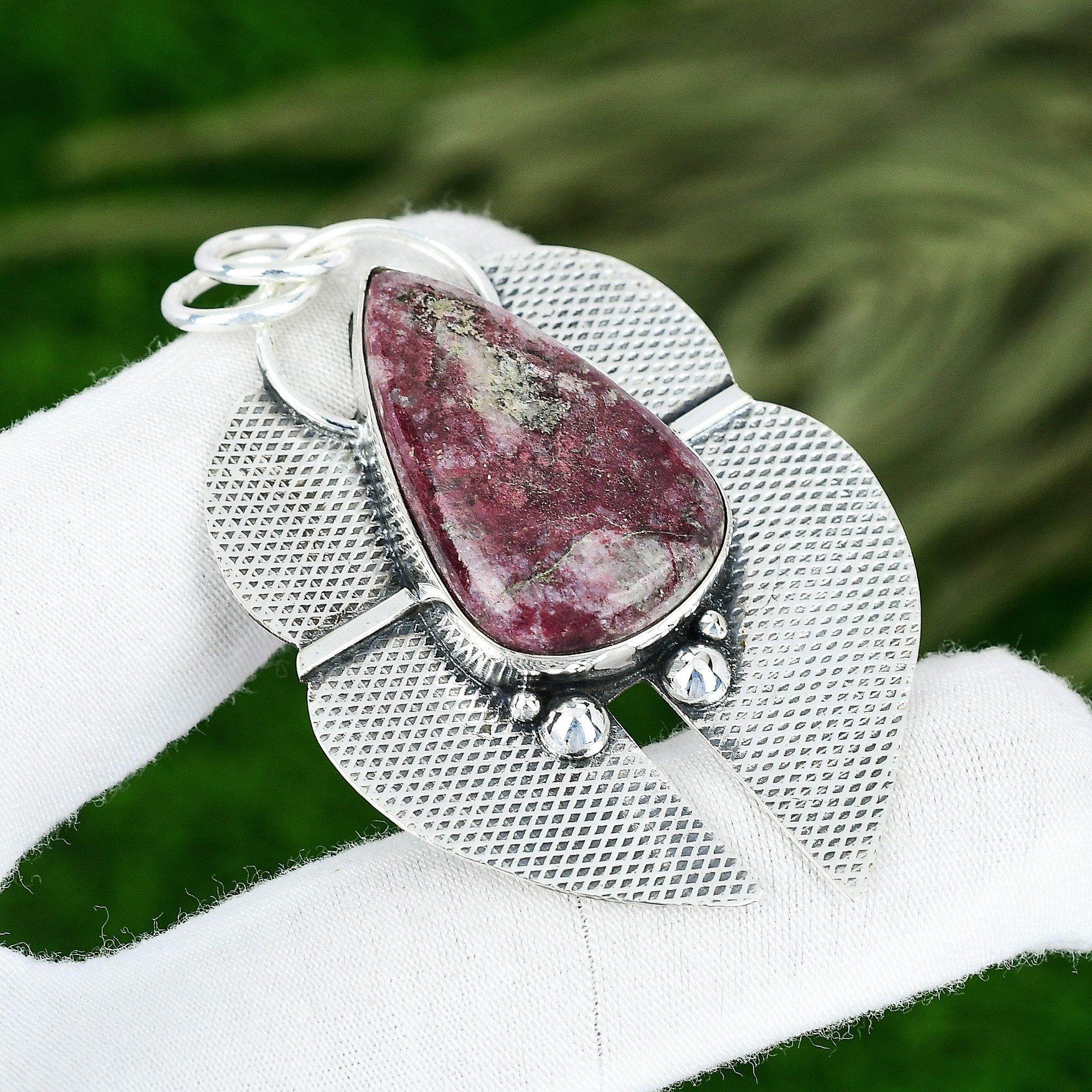 Offre Fête des Morts Argent Sterling 925 Thulite Pierre Précieuse Lunette Élégant Nouveau Pendentif