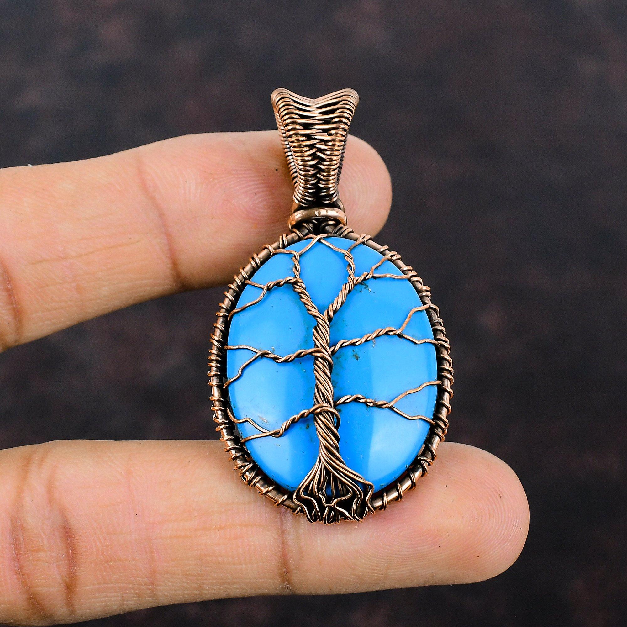 Tree Of Life Sleeping Beauty Turquoise Pendant Copper Wire Wrapped Pendant Gemstone Copper Jewelry Handmade Designer Pendant Gift For Her