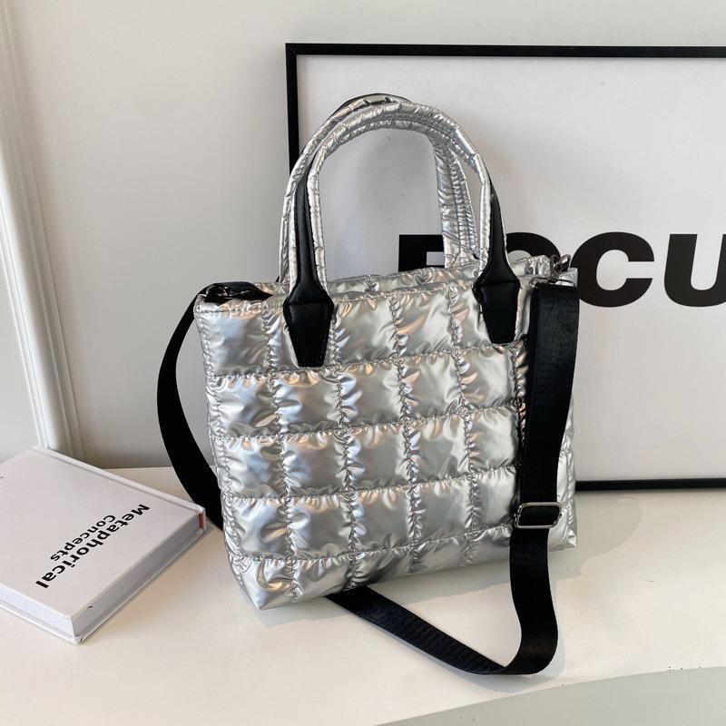 Internet Celebrity Cotton Quilted Padded Women's Handbags Nylon Solid Color Grid Female Shoulder Crossbody Bags Large Capacity Ladies Tote Bag Satchel