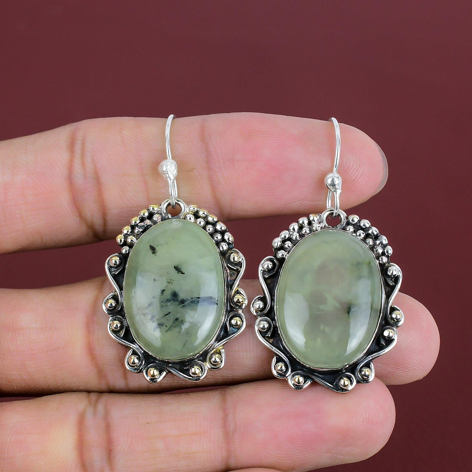 Moss Prehnite Earring Natural Gemstone Jewelry Handmade Earring 925 Sterling Silver Earring Birthstone Jewelry Women Earrings Gifts For Wife
