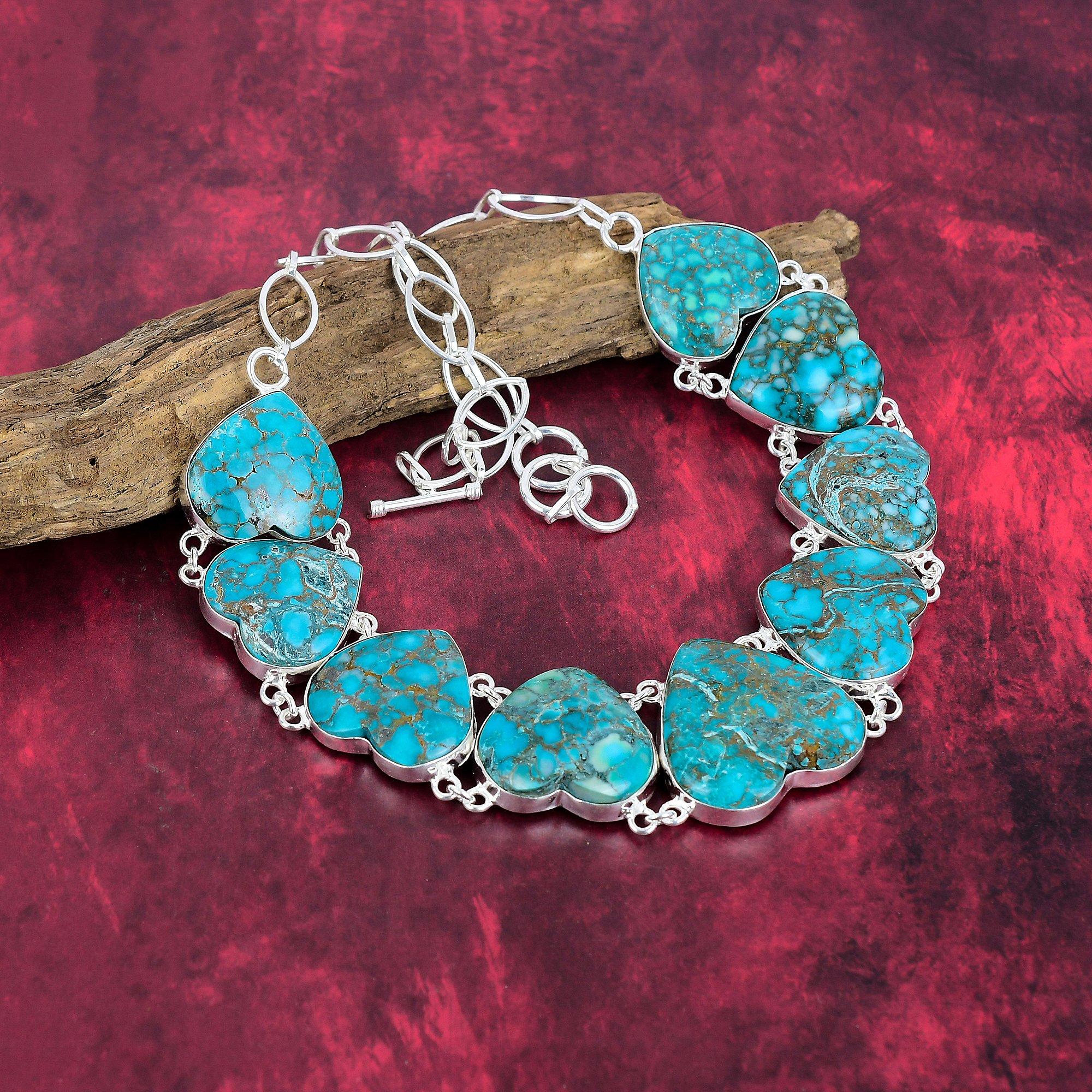 Blå turkos handgjord ädelstenshalsband, 925 massivt sterlingsilver antik smycke, justerbart kedjehalsband, för förlovningspresent