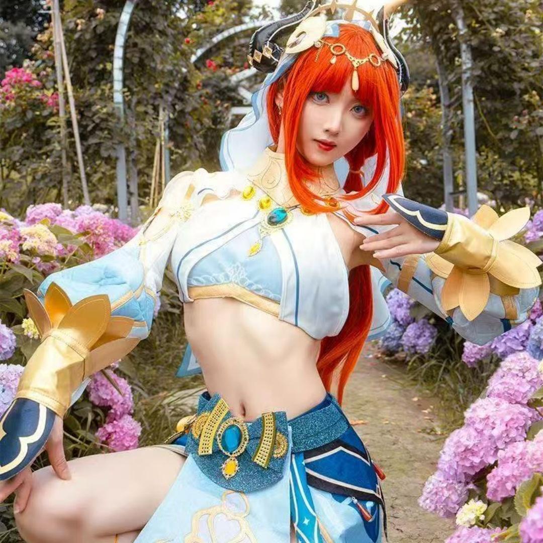 Genshin Impact Spill Cos Drakt Nilu Cosplay Blå Kjole Kvinne Vestlig Region Danser Drakt Full Cosplay