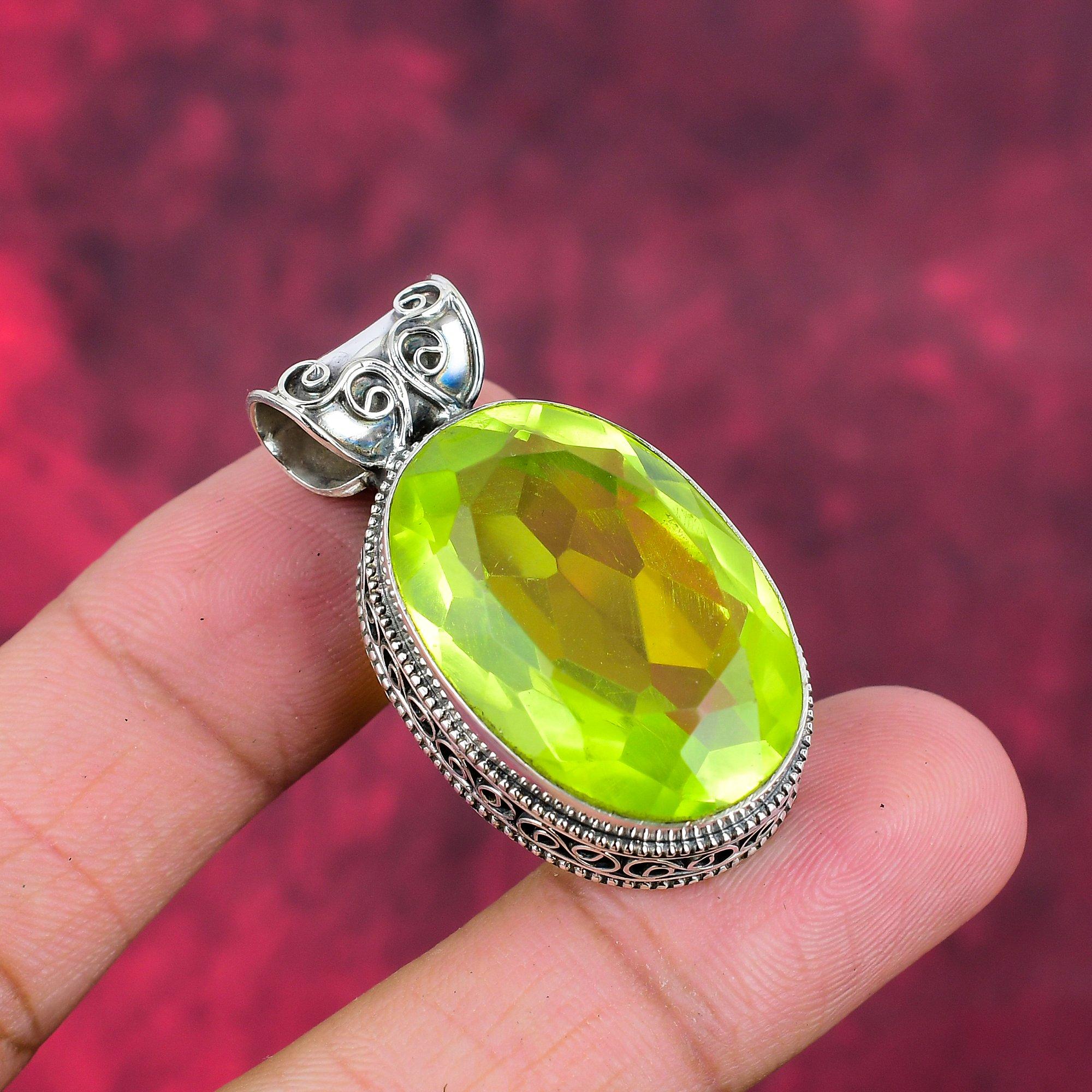 Pendentif Designer Topaze Citron, Pendentif en Argent Sterling Massif 925, Pendentif Fait Main Pour le Memorial Day