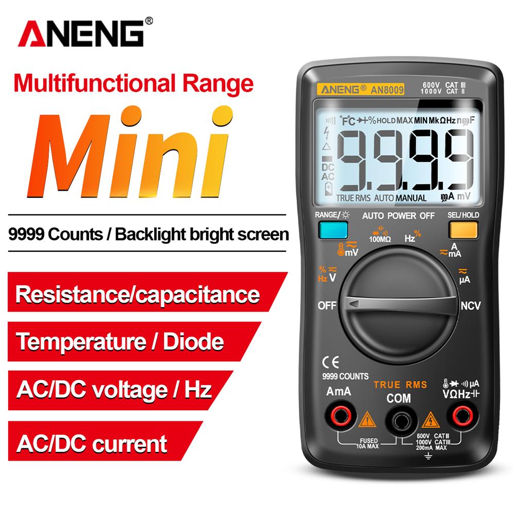 Aneng AN8009 Digital Multimeter Transistor Testere Kondensator True-RMS Tester Automotive Elektrisk Kapasitans Meter Temp Diode