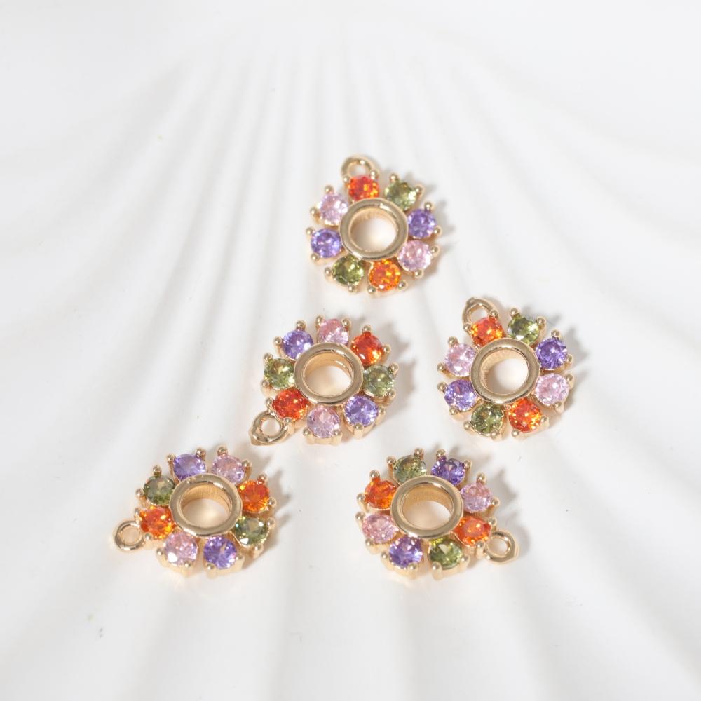 Multicolor Rainbow Zirconia Sunflower Copper Charms, Golden Plated Cute Pendants for DIY Earring Necklace Craft Making