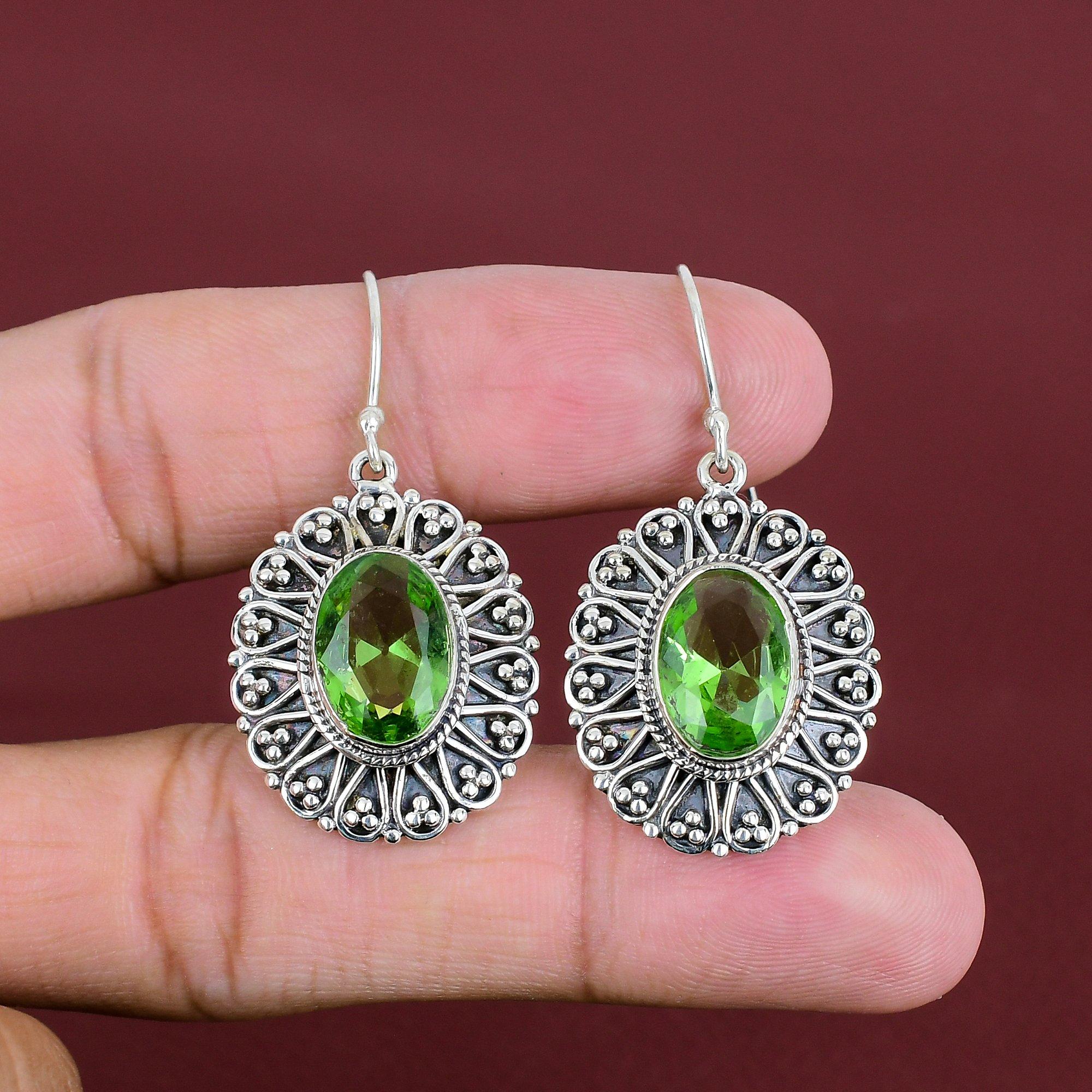 Faceted Green Amethyst Earring Natural Gemstone Earring 925 Sterling Silver Earring Designer Jewelry Handmade Vintage Earring Gifts For Wife