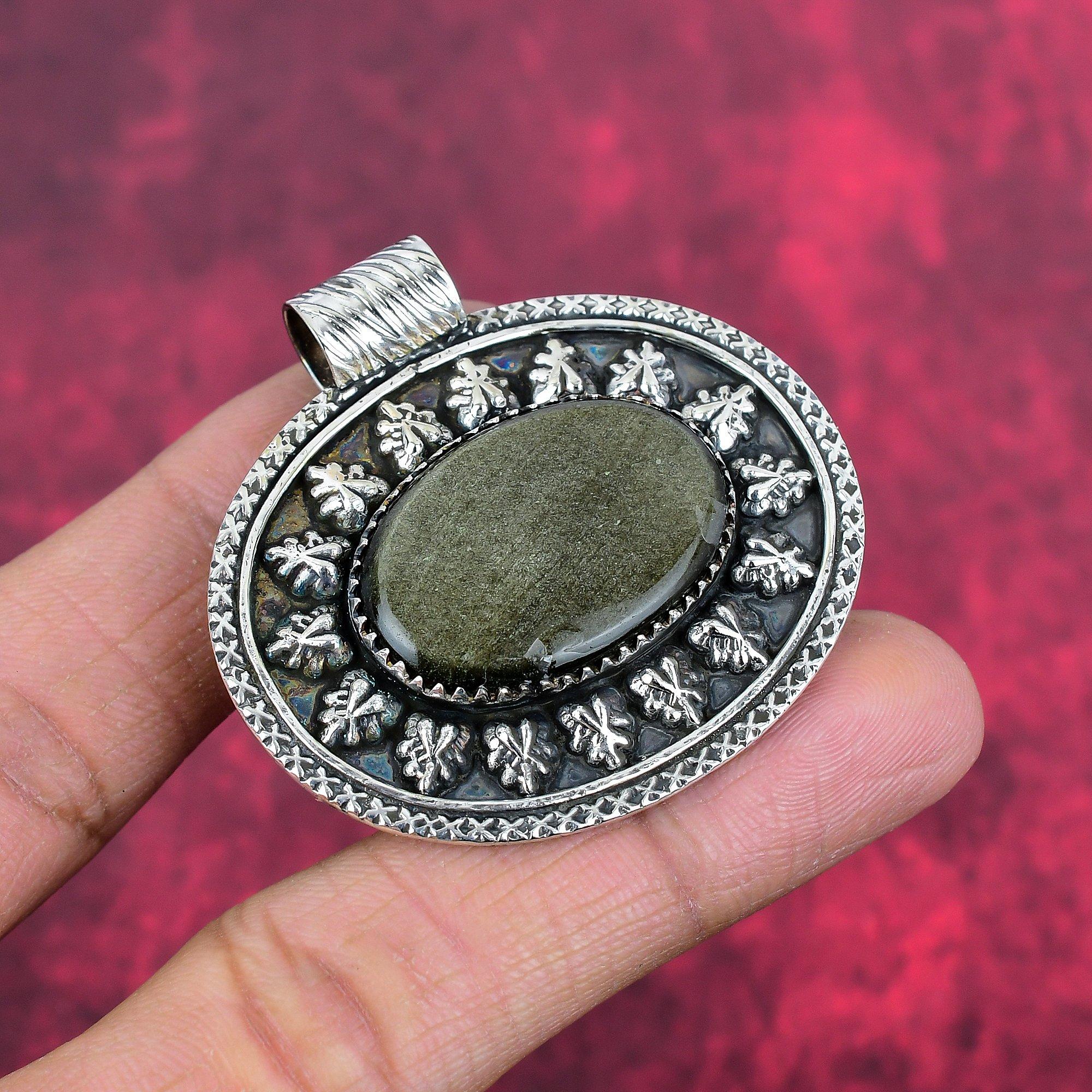 Pingente de obsidiana dourada 925 em prata esterlina maciça, joia com pingente de pedra preciosa feita à mão, presente para esposa, pingente novo