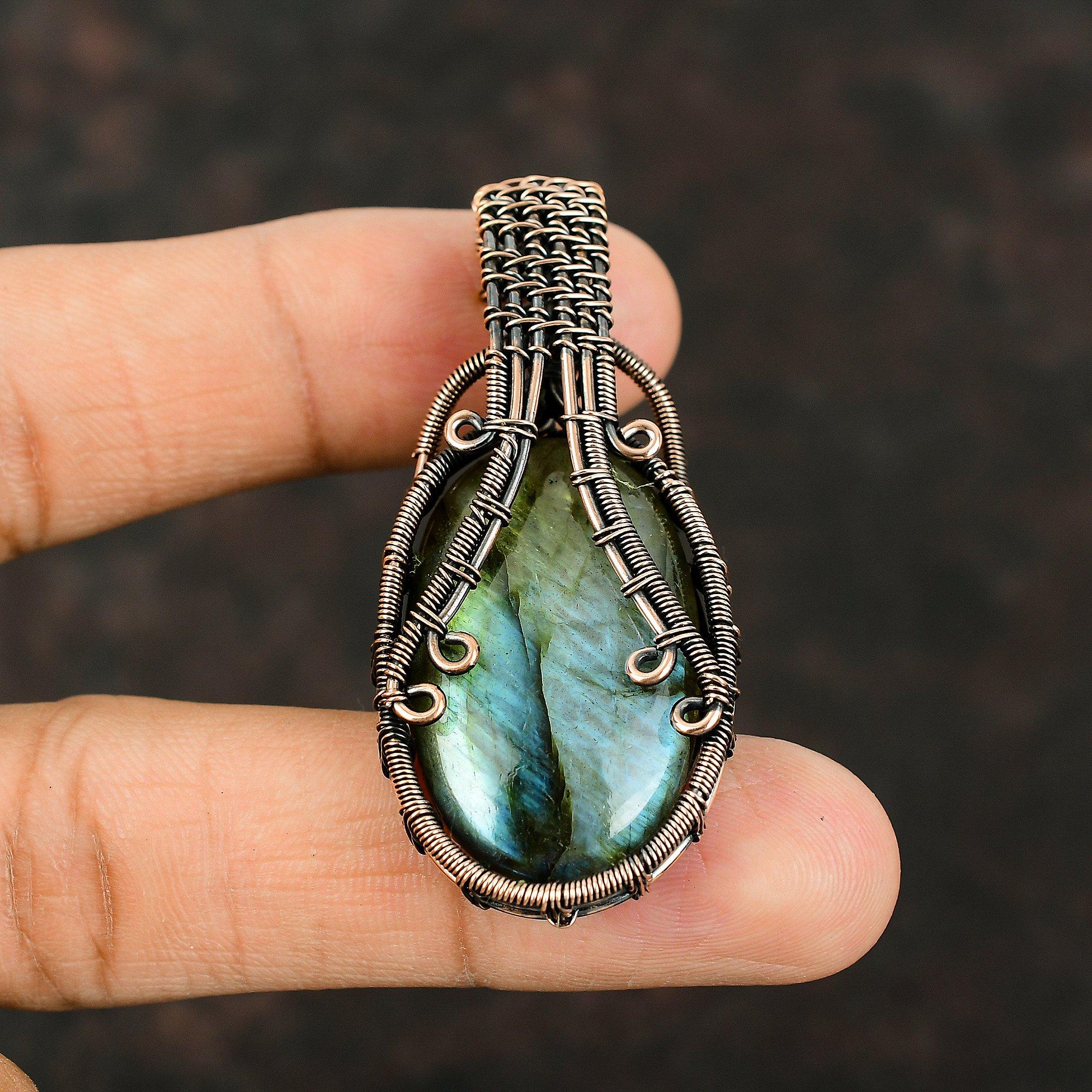 Labradorite Pendant Copper Wire Wrapped Pendant Handmade Pendant Gemstone Jewelry Birthday Gift For Her Copper Jewelry Labradorite Jewelry
