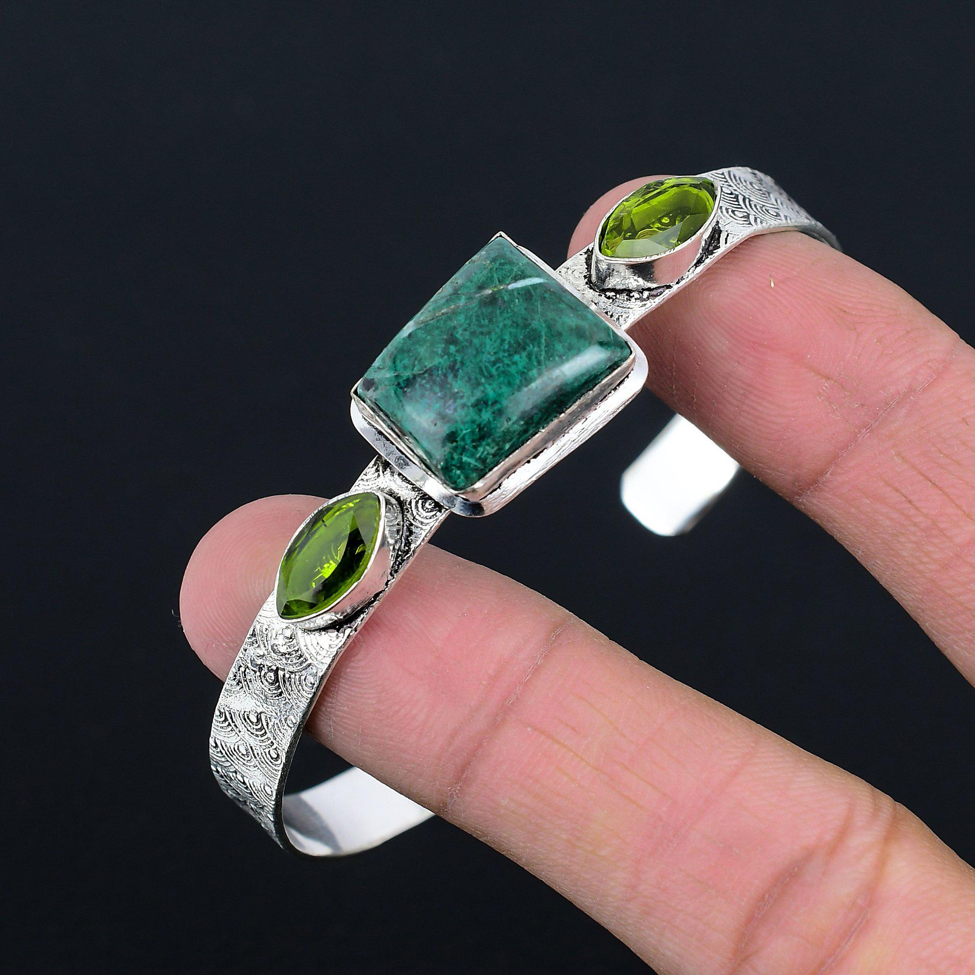 Frauentag Sale Malachitstein Peridot Sterlingsilber Trendiges Armreif Schmuckstück