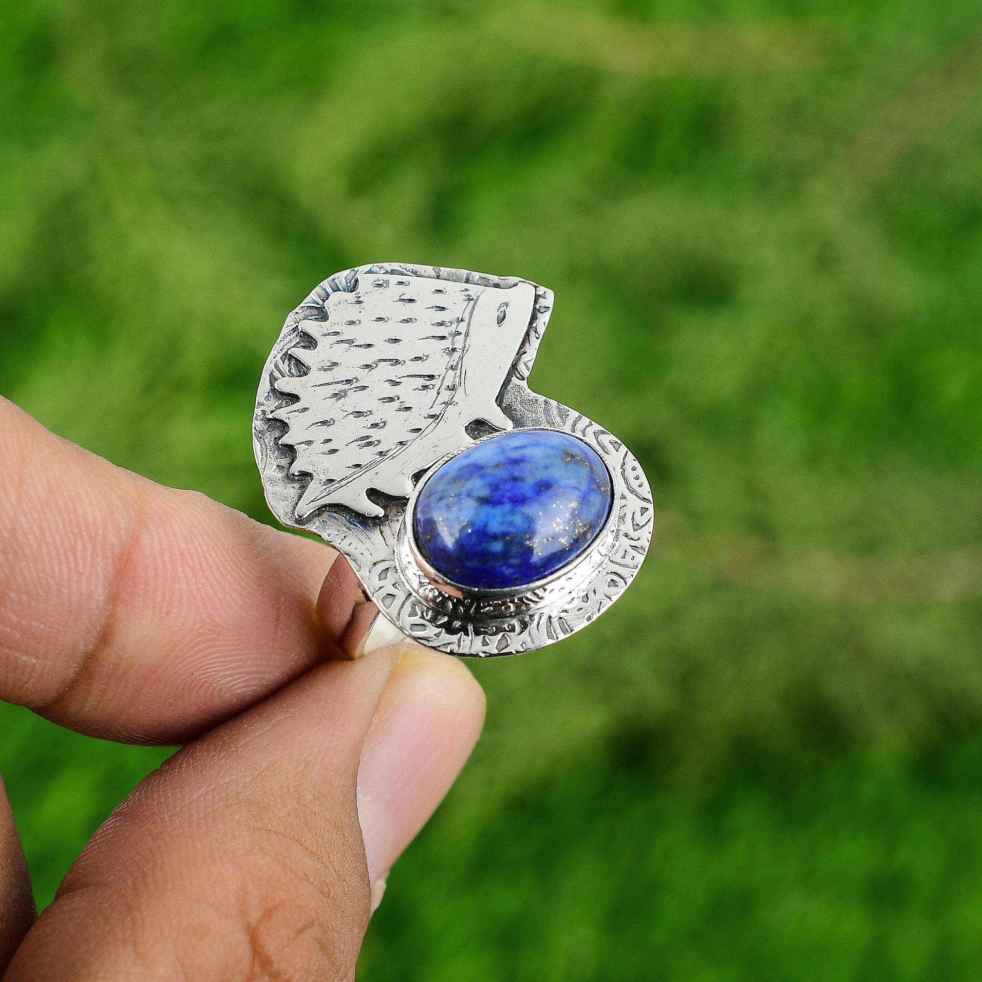 Sterling Silver Oval Lapis Lazuli Stone New Promise Bezel Statement Ring Jewelry