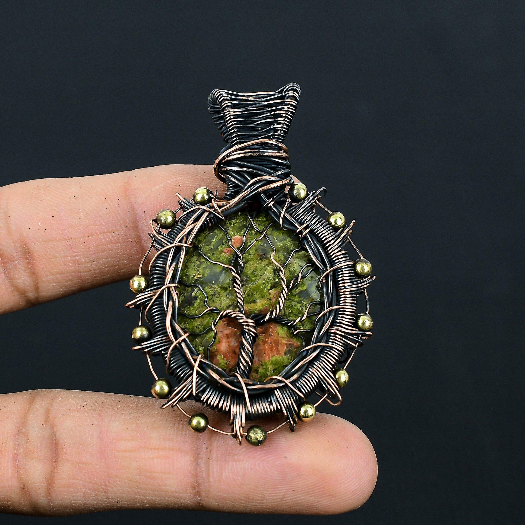 Tree Of Life Unakite Gemstone Pure Copper Wire Wrap Handmade Amazing Jewelry Pendant