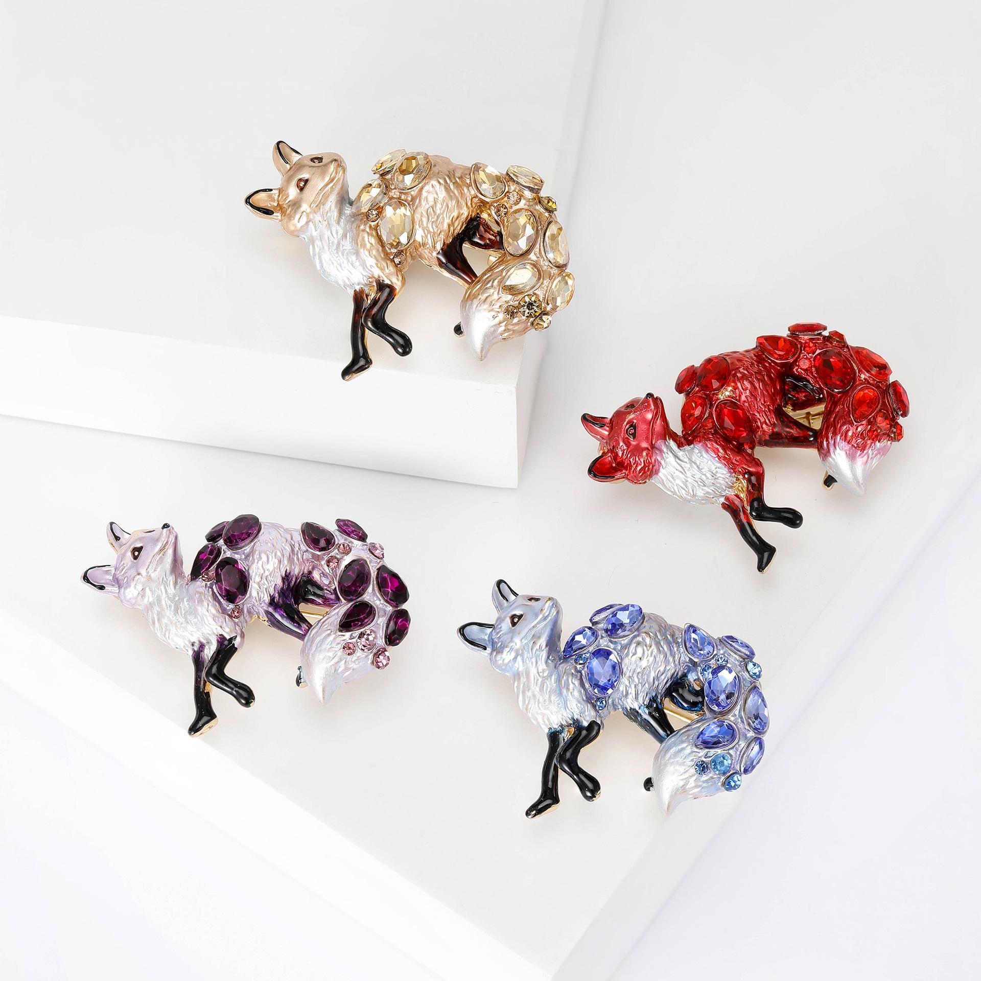 Crystal Fox Badge for Women Unisex Lovely Enamel Animal Party Casual Brooch Pins Gifts