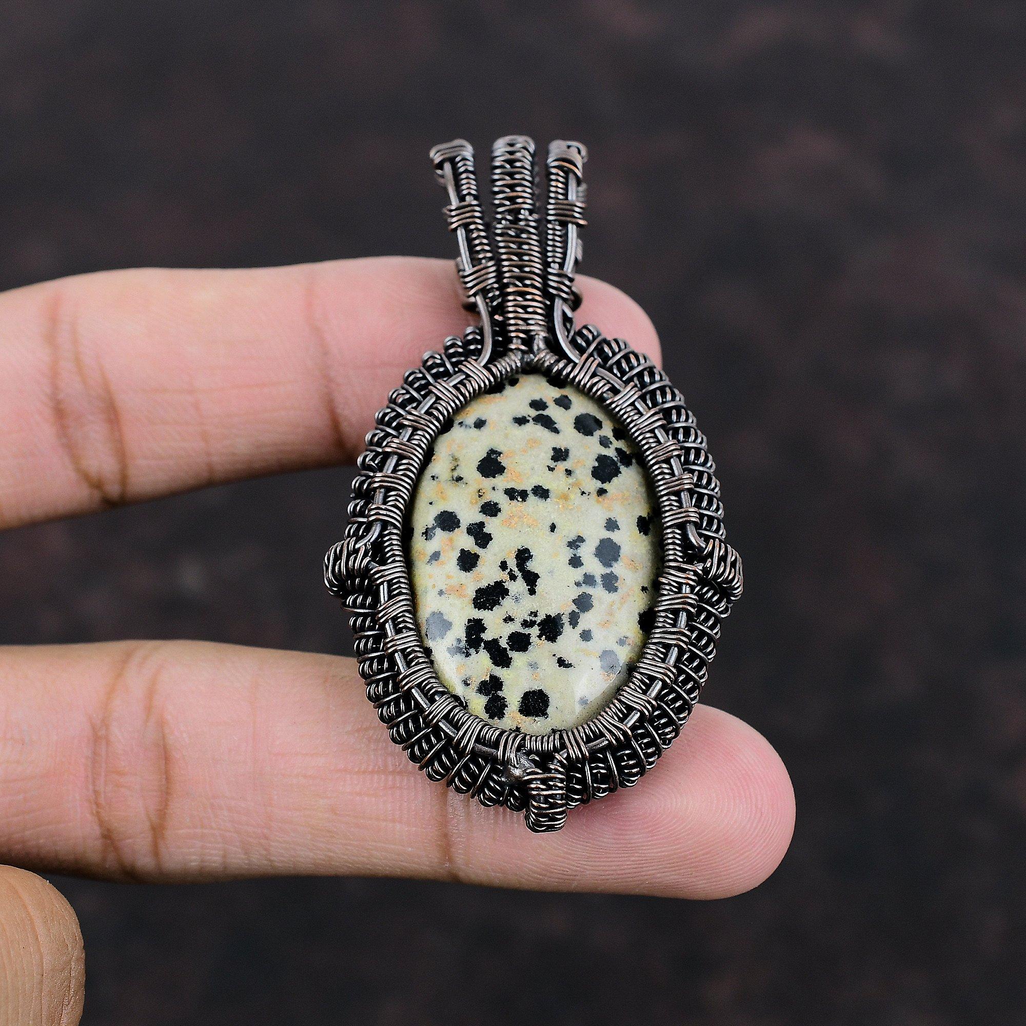 Dalmatian Jasper Pendant Copper Wire Wrapped Pendant Handmade Gemstone Pendant Copper Jewelry Ethnic Pendant Gift For Women Designer Jewelry